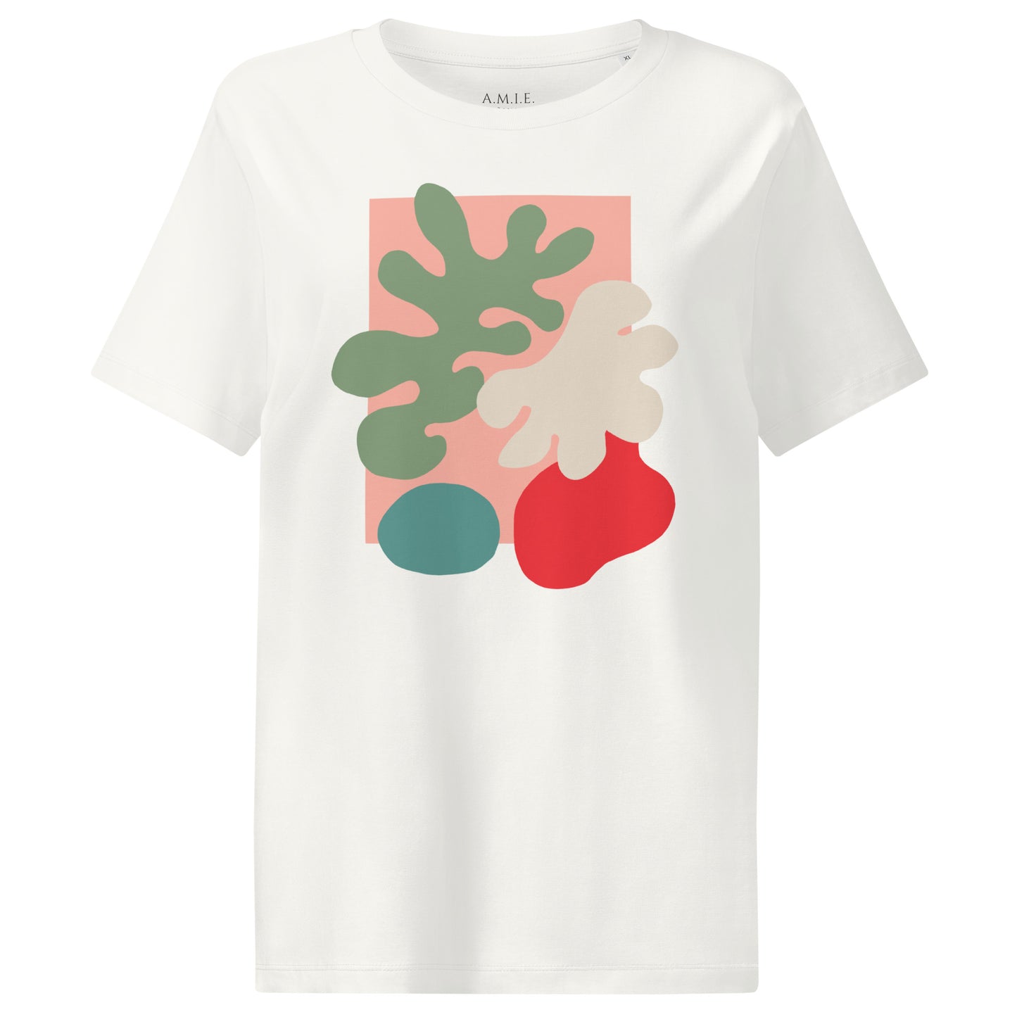 Women’s organic cotton ribbed neck t-shirt with abstract botanical shapes