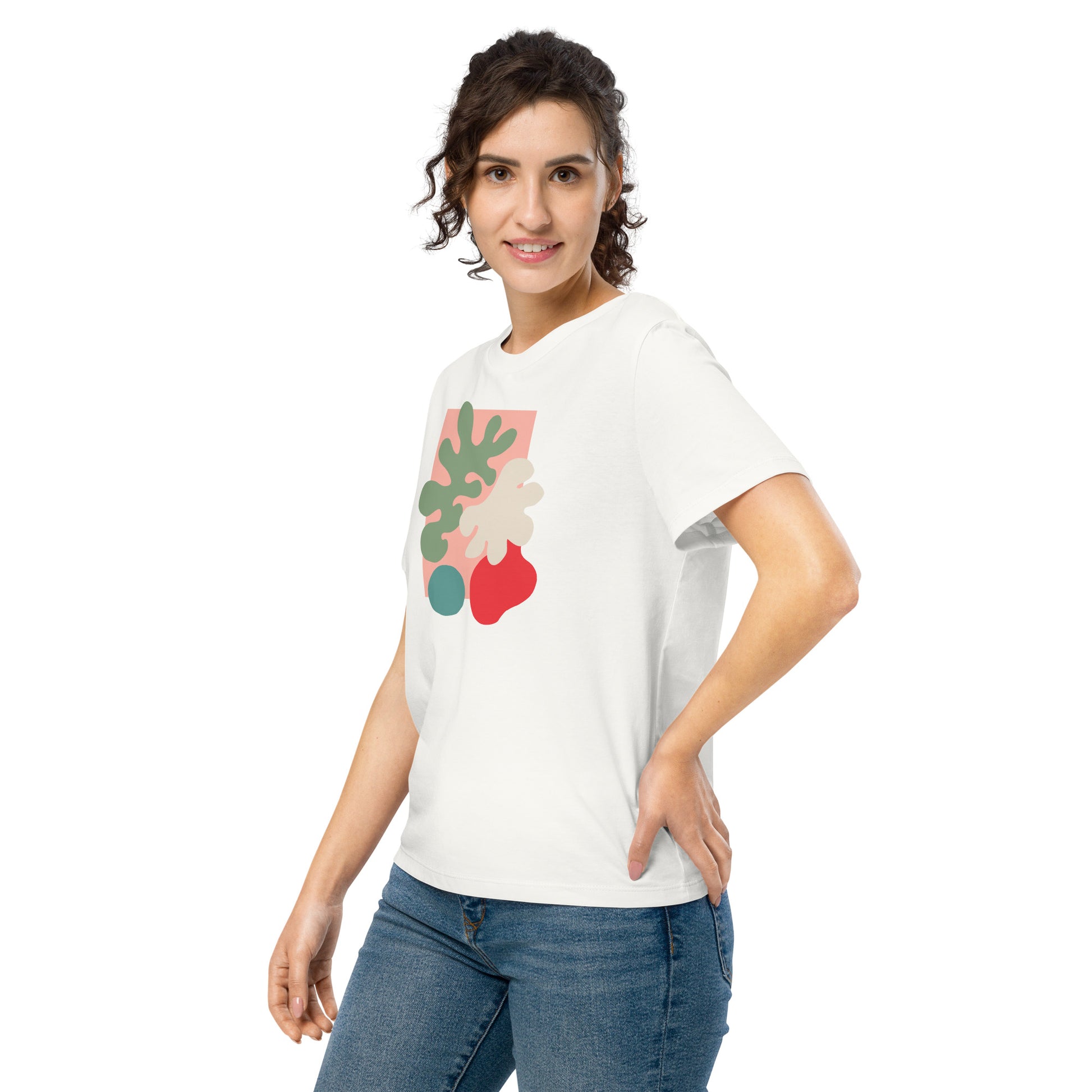 Nature-inspired shapes graphic shirt on model