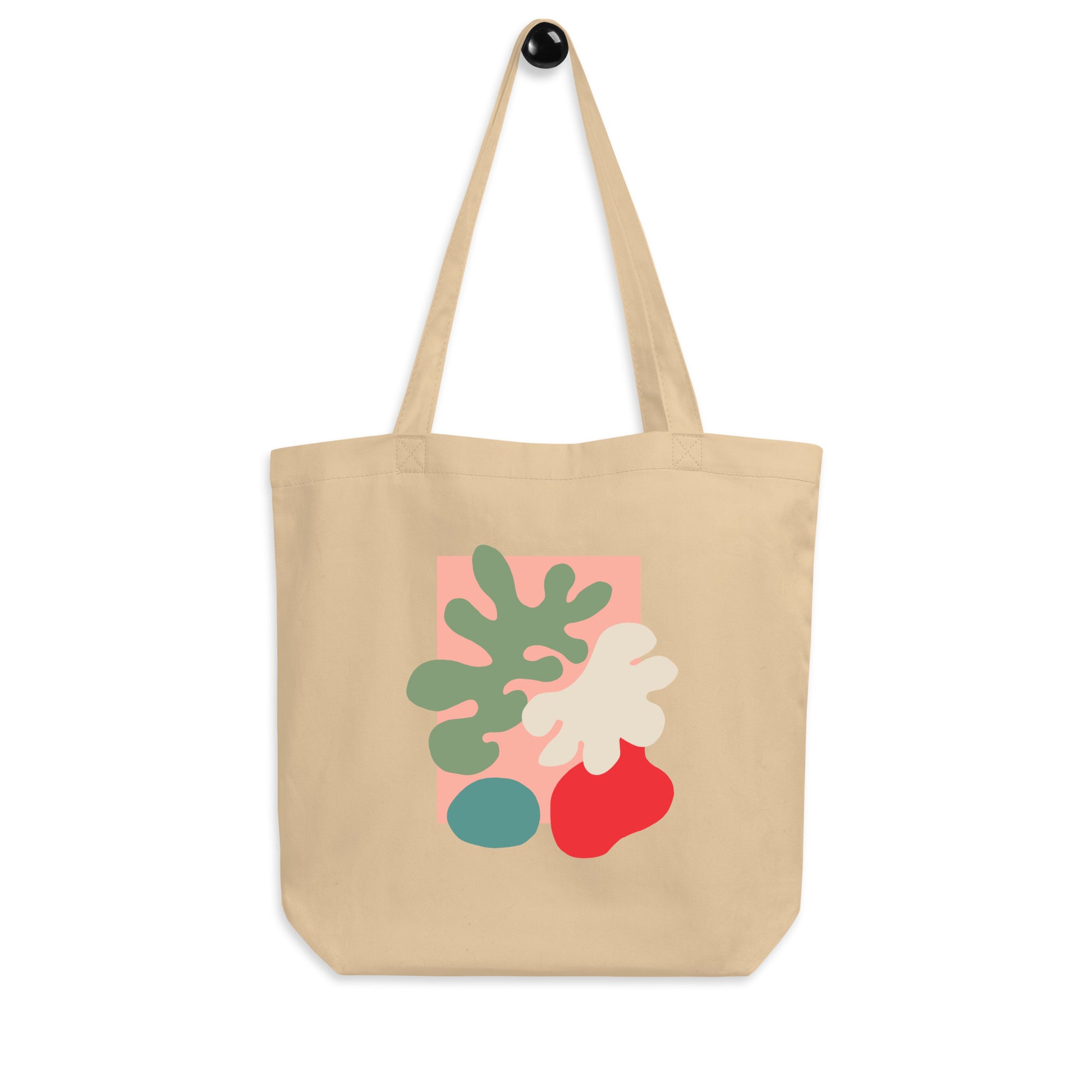 Oyster Eco tote bag with colorful abstract botanical design.
