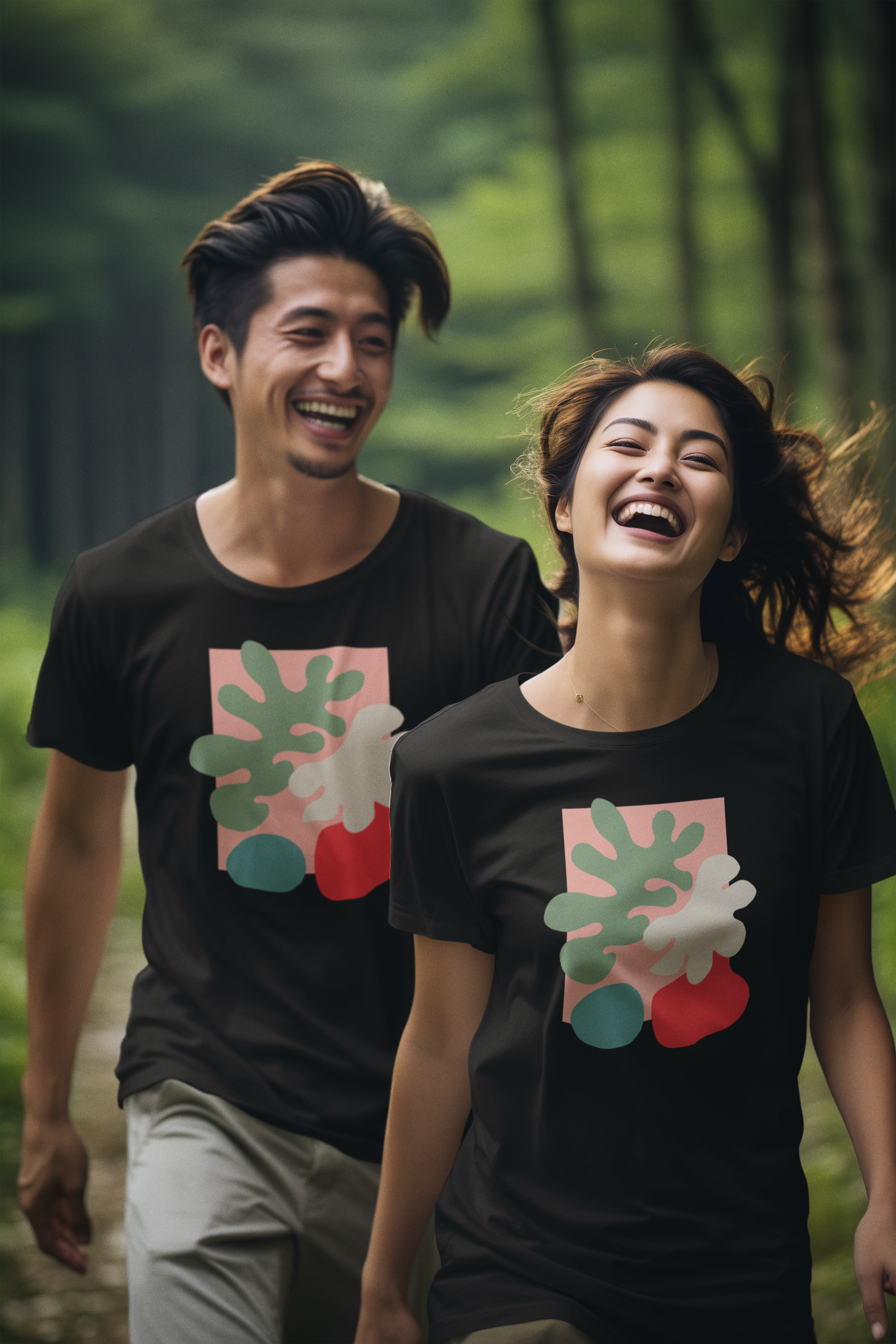 Abstract Botanicals Unisex T-Shirt | Modern Plant-Inspired Design | Black Unisex T-Shirts on Models