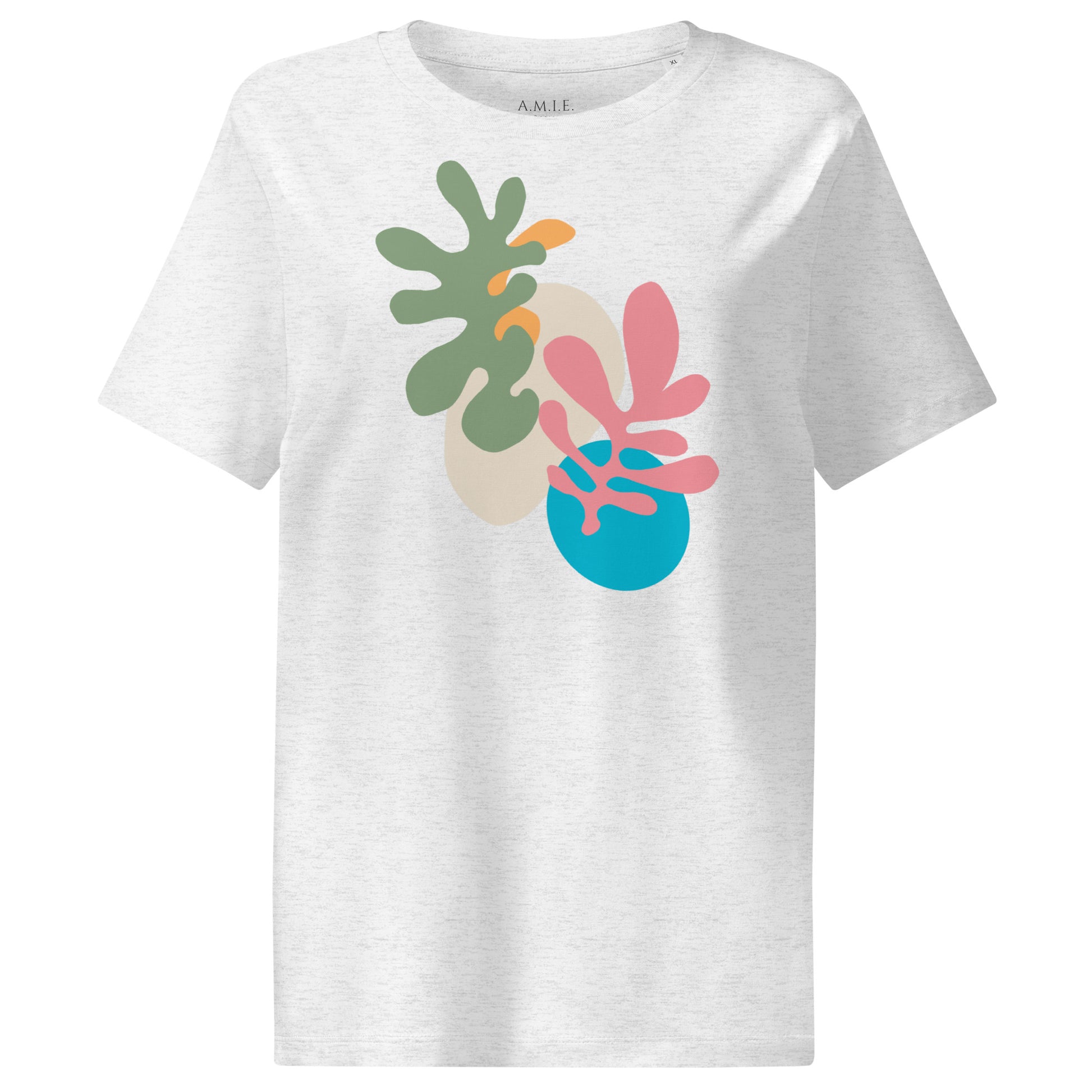Women’s organic ribbed neck t-shirt with abstract nature-inspired design
