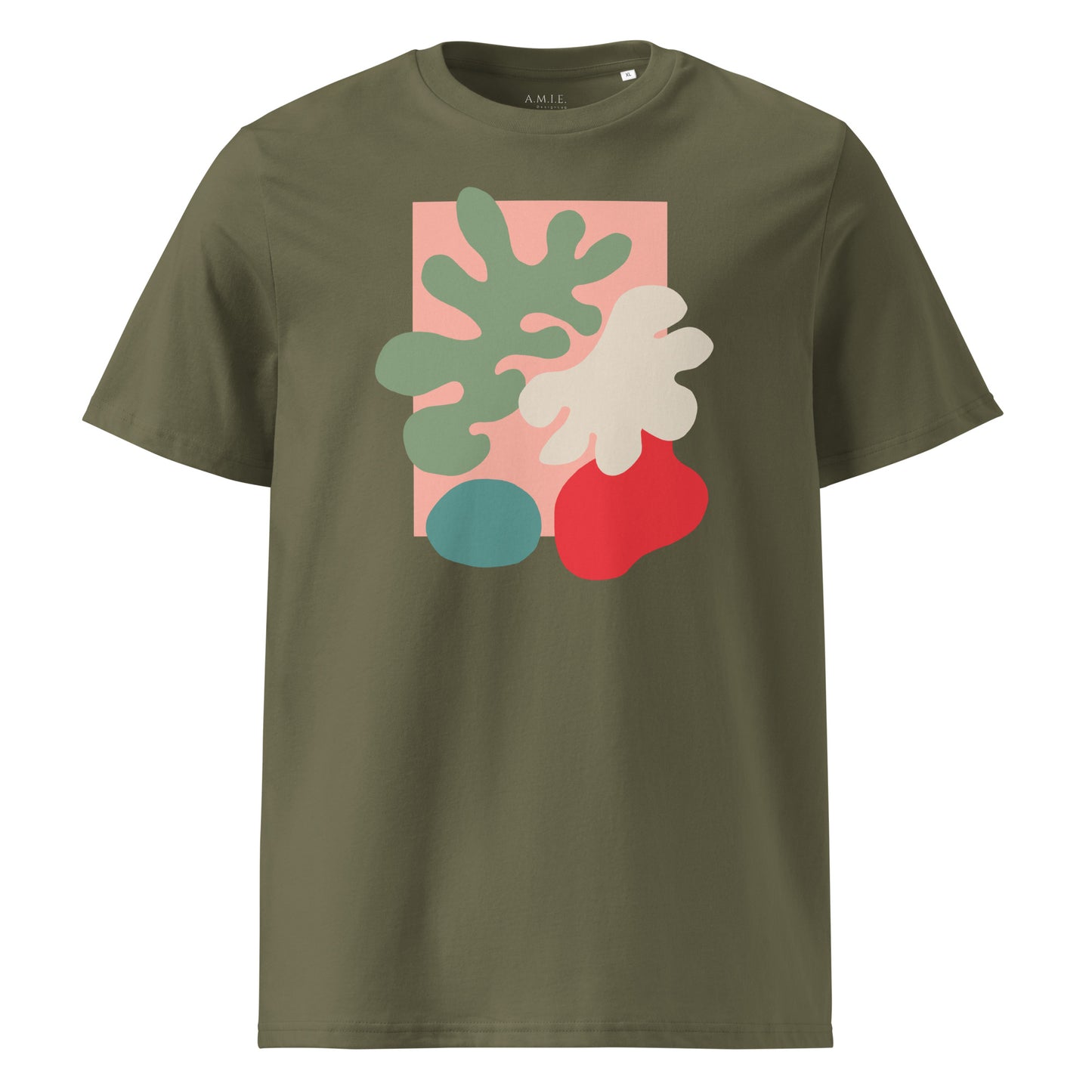 Khaki organic unisex t-shirt with abstract design