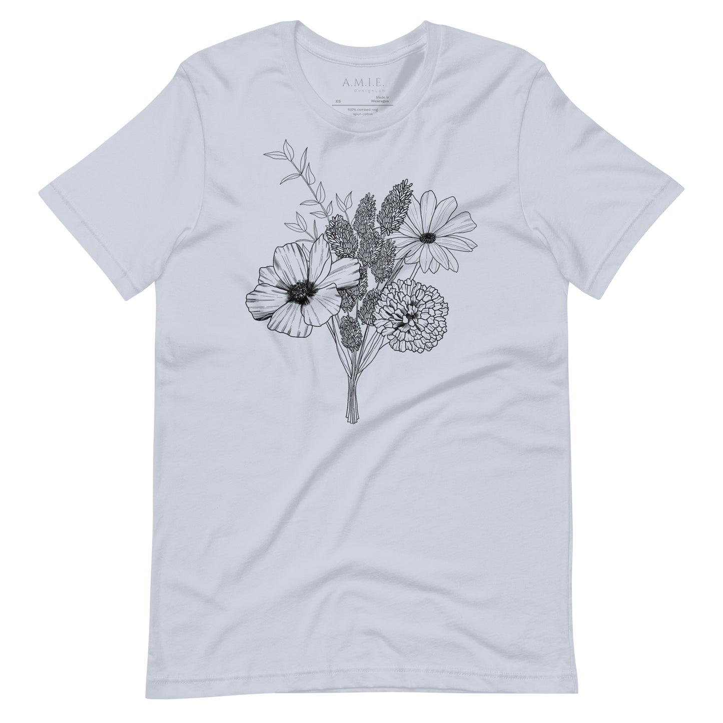 Botanical Sketch Unisex T-Shirt | Nature-Inspired Fashion | Light Blue Unisex T-Shirt Front