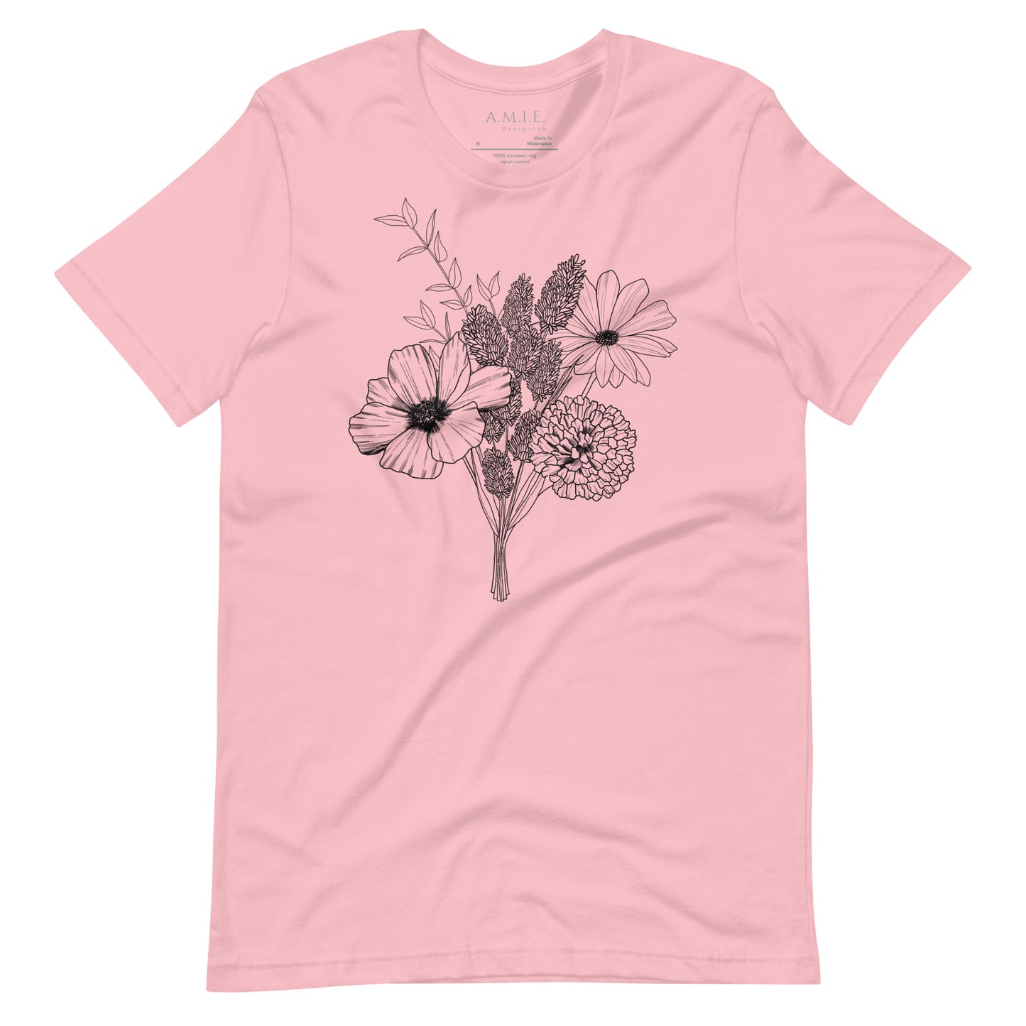 Botanical Sketch Unisex T-Shirt | Nature-Inspired Fashion | Light Pink Unisex T-Shirt Front