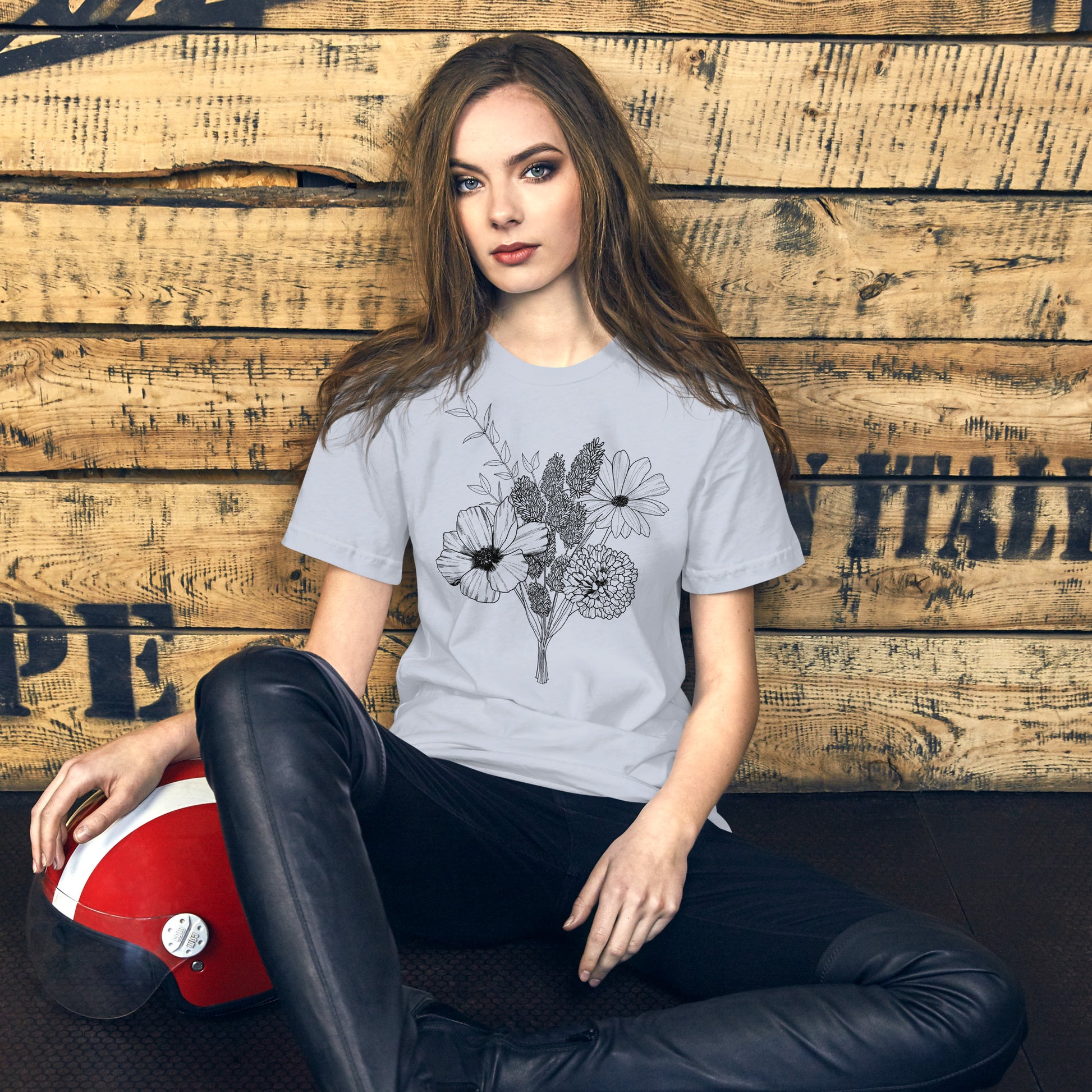 Botanical Sketch Unisex T-Shirt | Nature-Inspired Fashion | Light Blue Unisex T-Shirt on Model