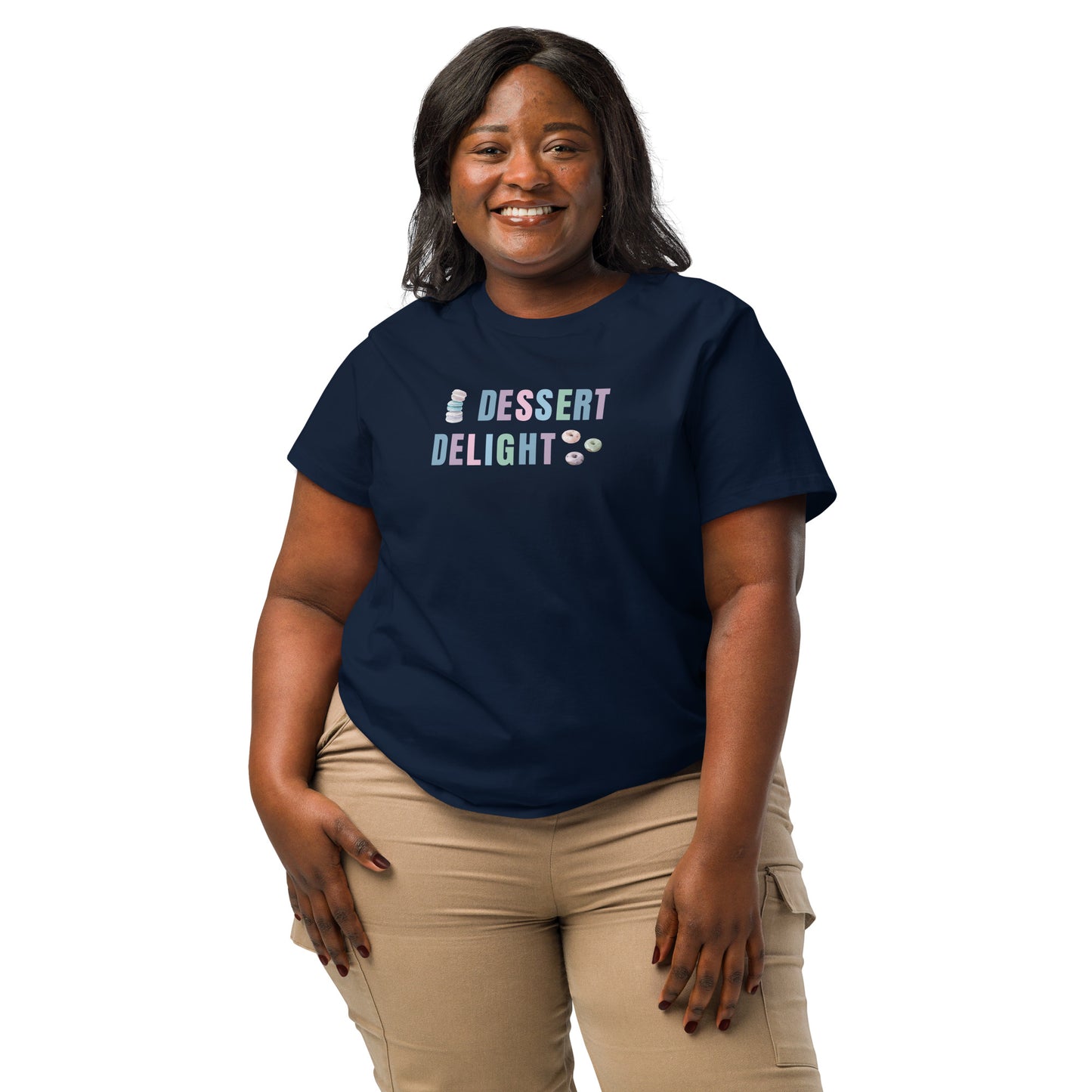 Women’s organic cotton tee with colorful Dessert Delight sweet-inspired artwork