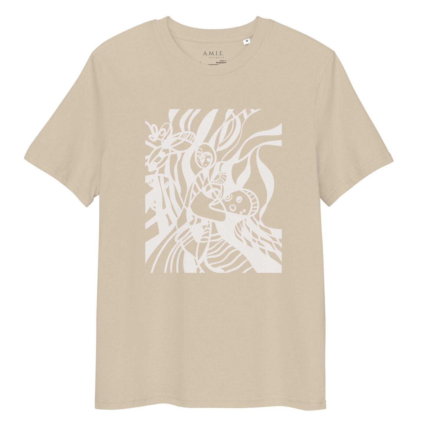 Desert dust t-shirt with white graphic design on a white background