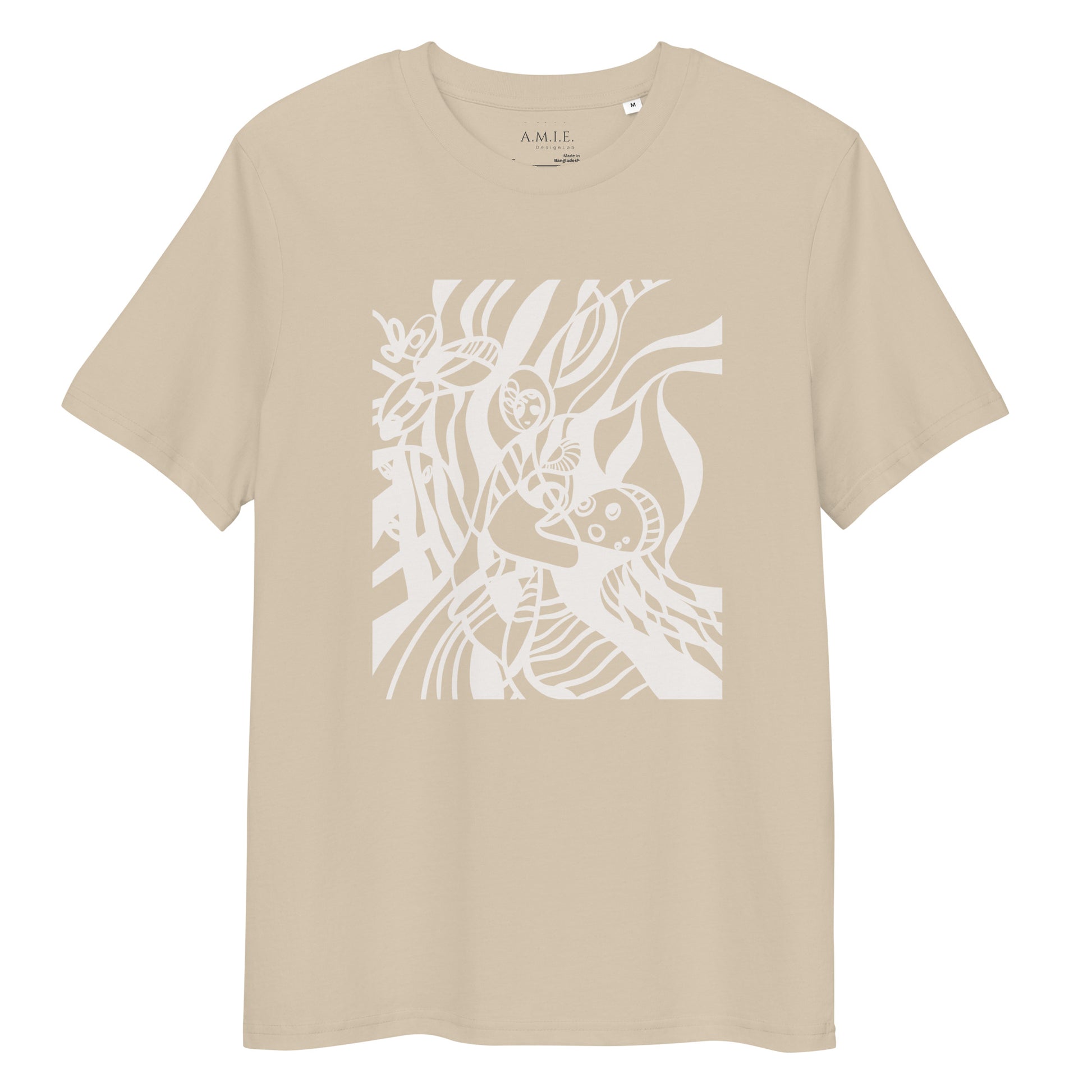 Desert dust t-shirt with white graphic design on a white background