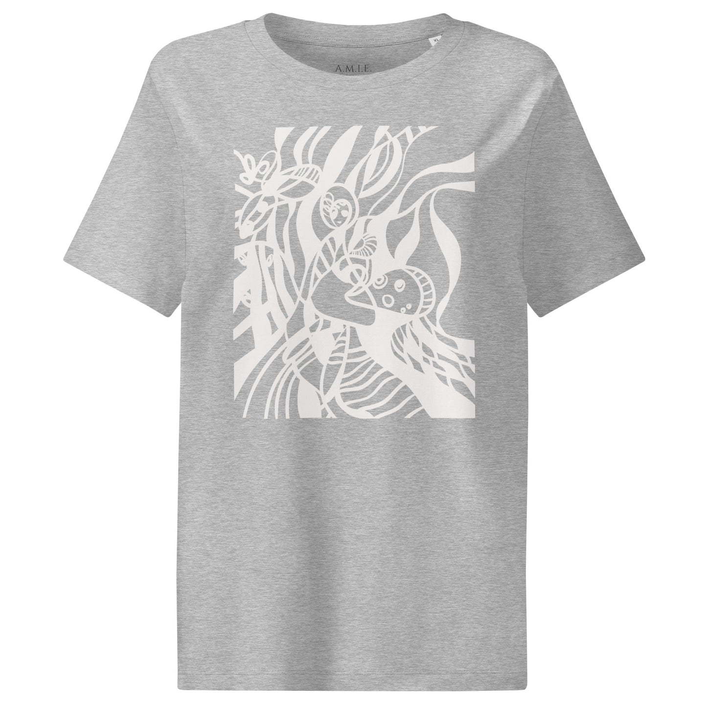 Black organic cotton t-shirt with surreal heather grey abstract art design – Dream Wave