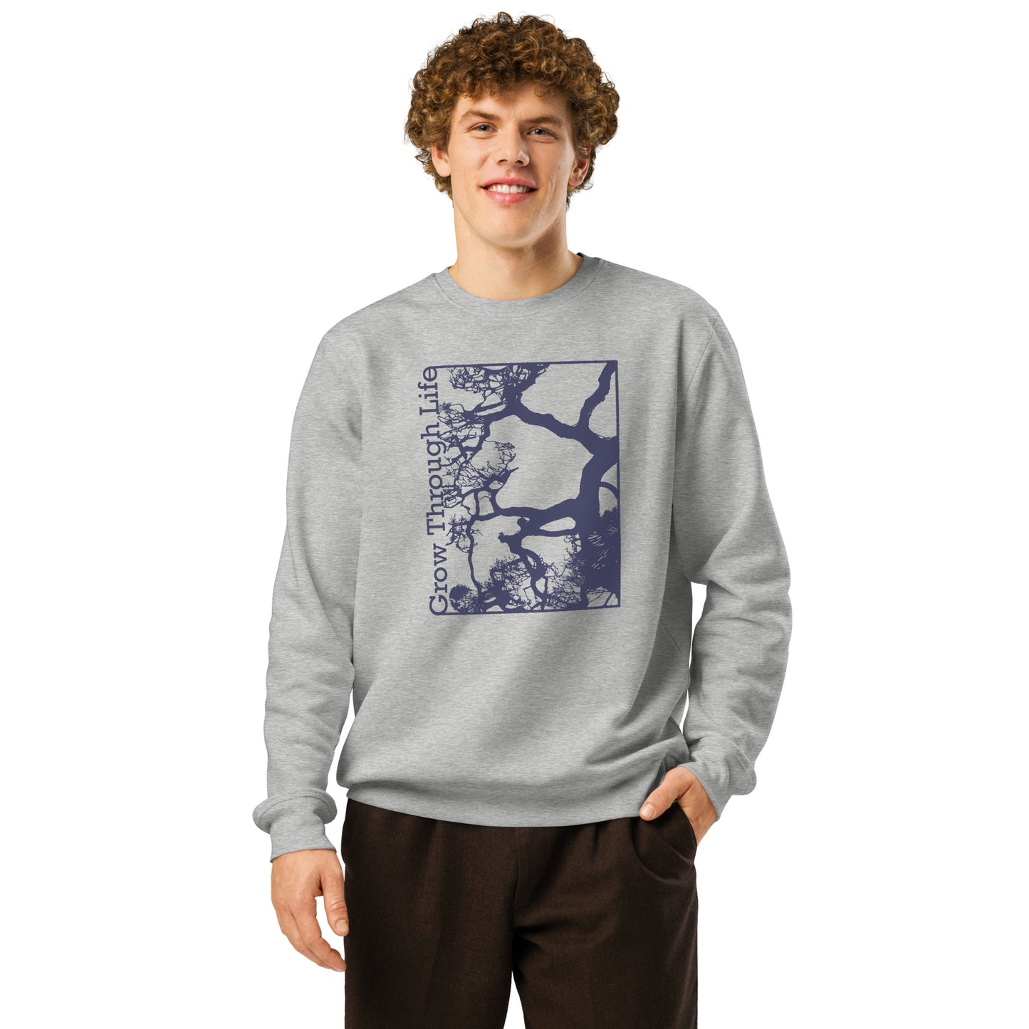 Unisex organic cotton blend sweatshirt with striped mountain landscape graphic