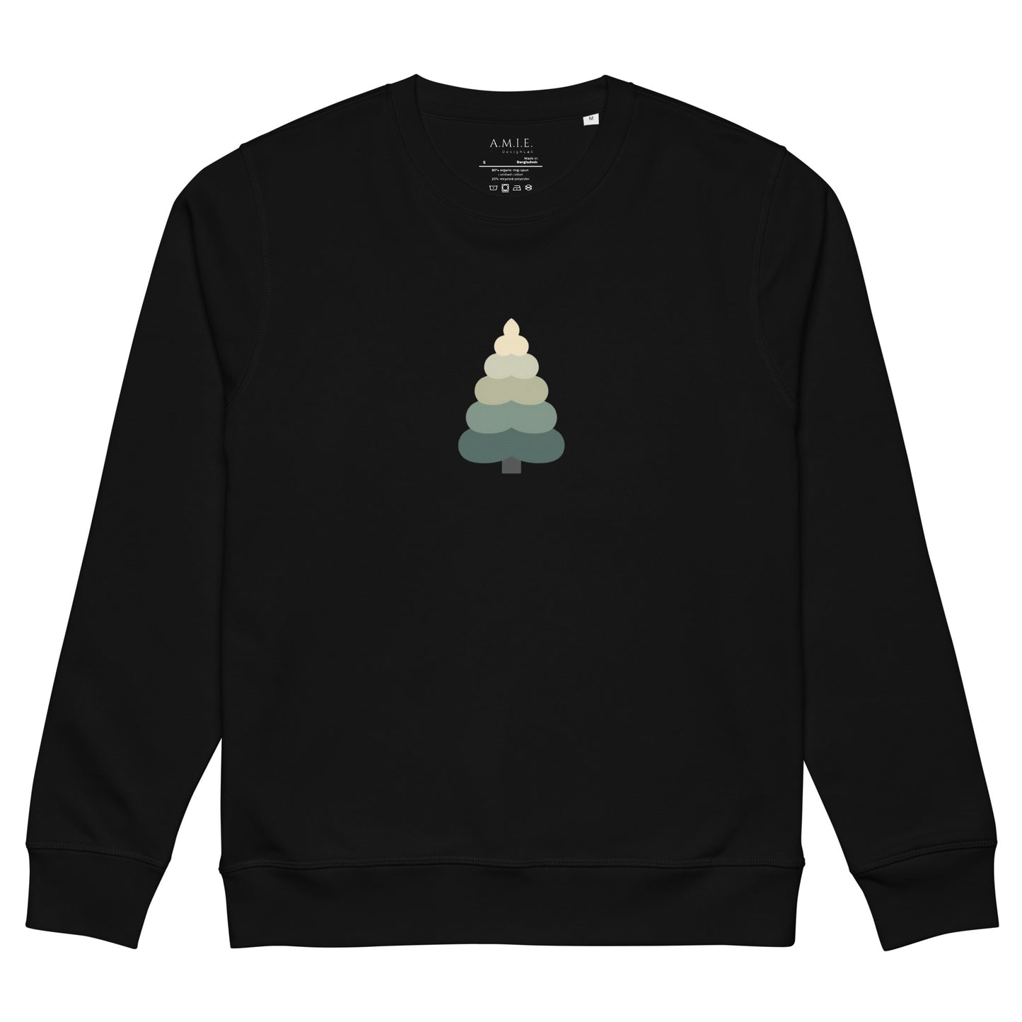 Black unisex sweatshirt featuring minimalist evergreen tree design