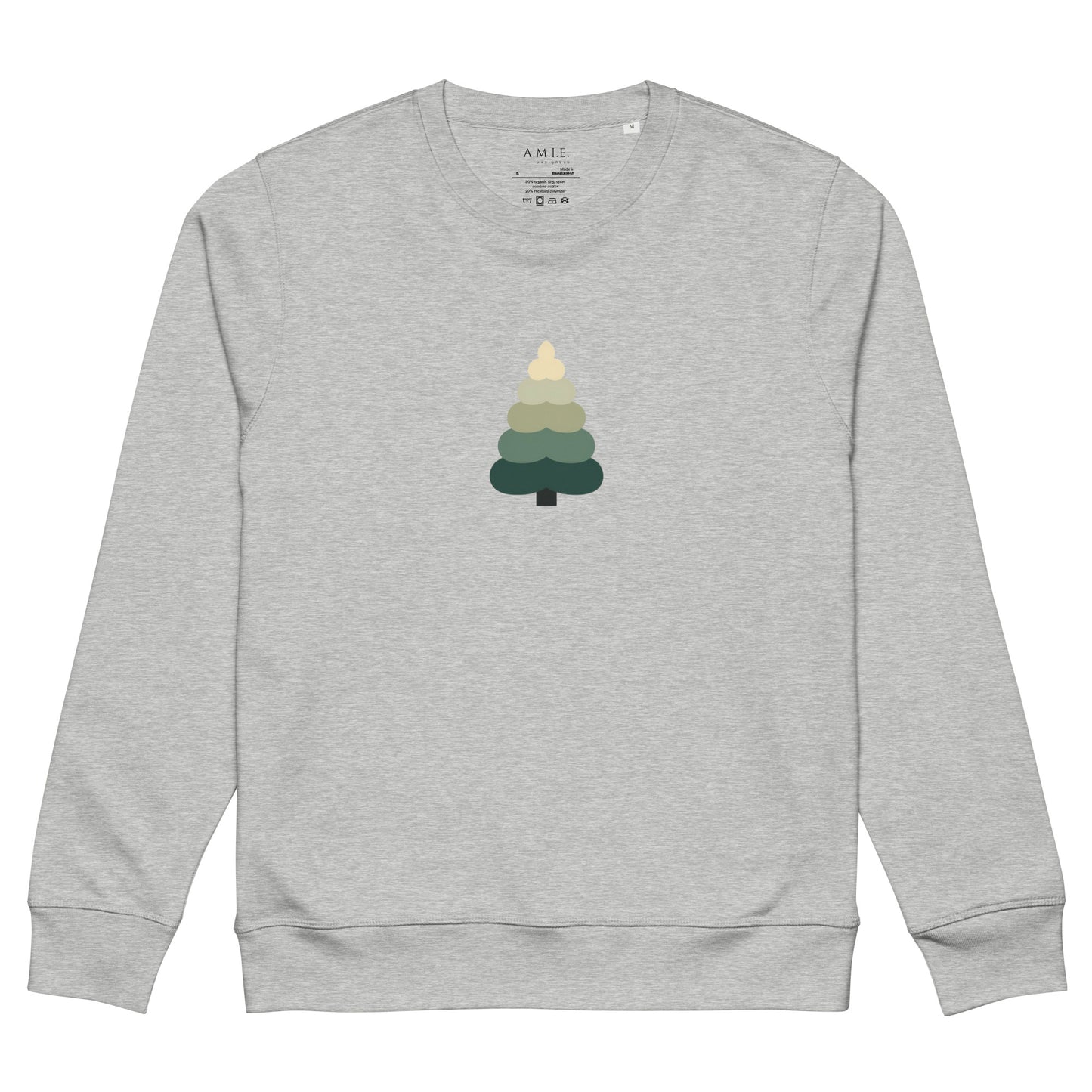 Evergreen tree artwork on grey cozy unisex pullover