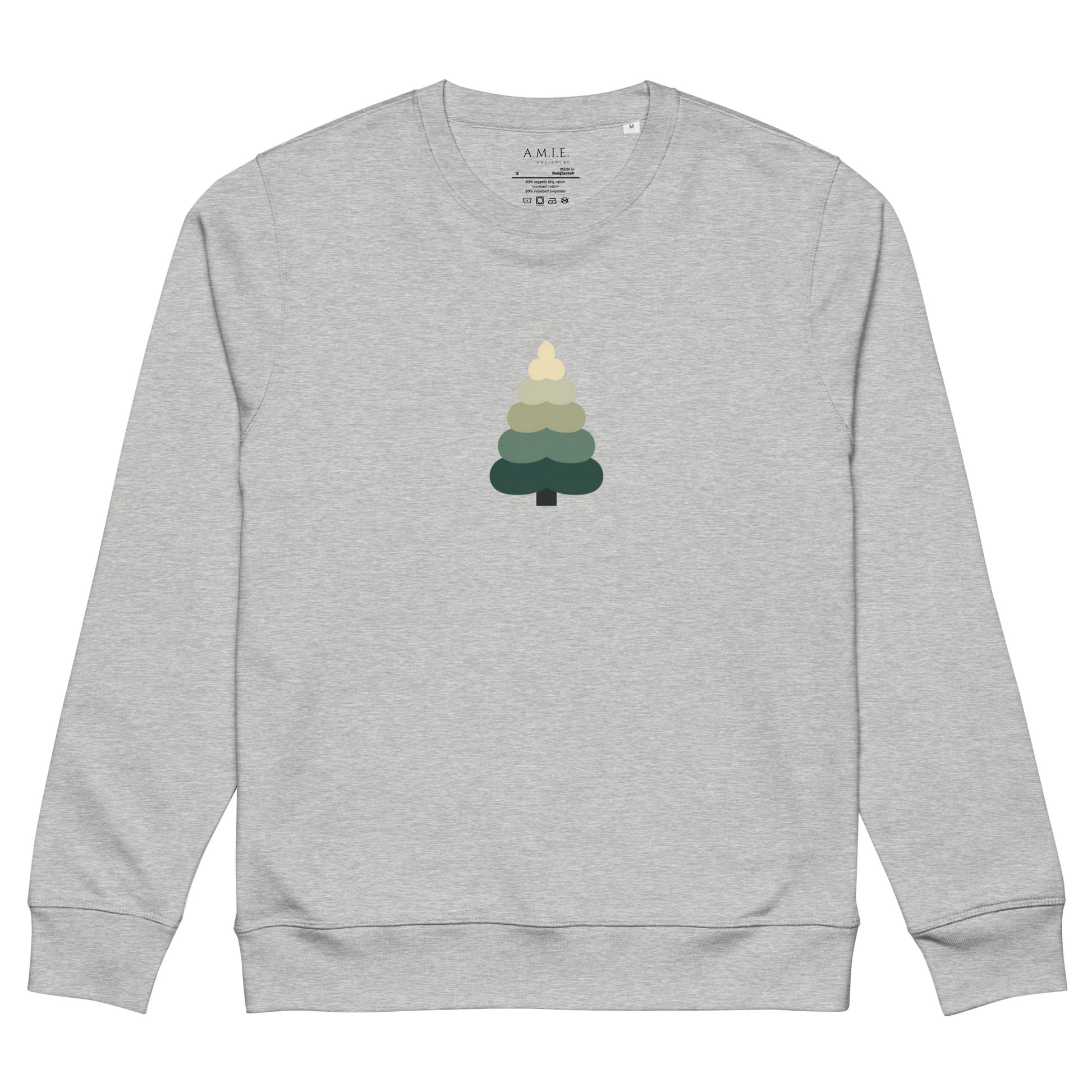 Evergreen tree artwork on grey cozy unisex pullover