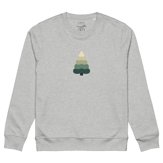 Evergreen tree artwork on grey cozy unisex pullover