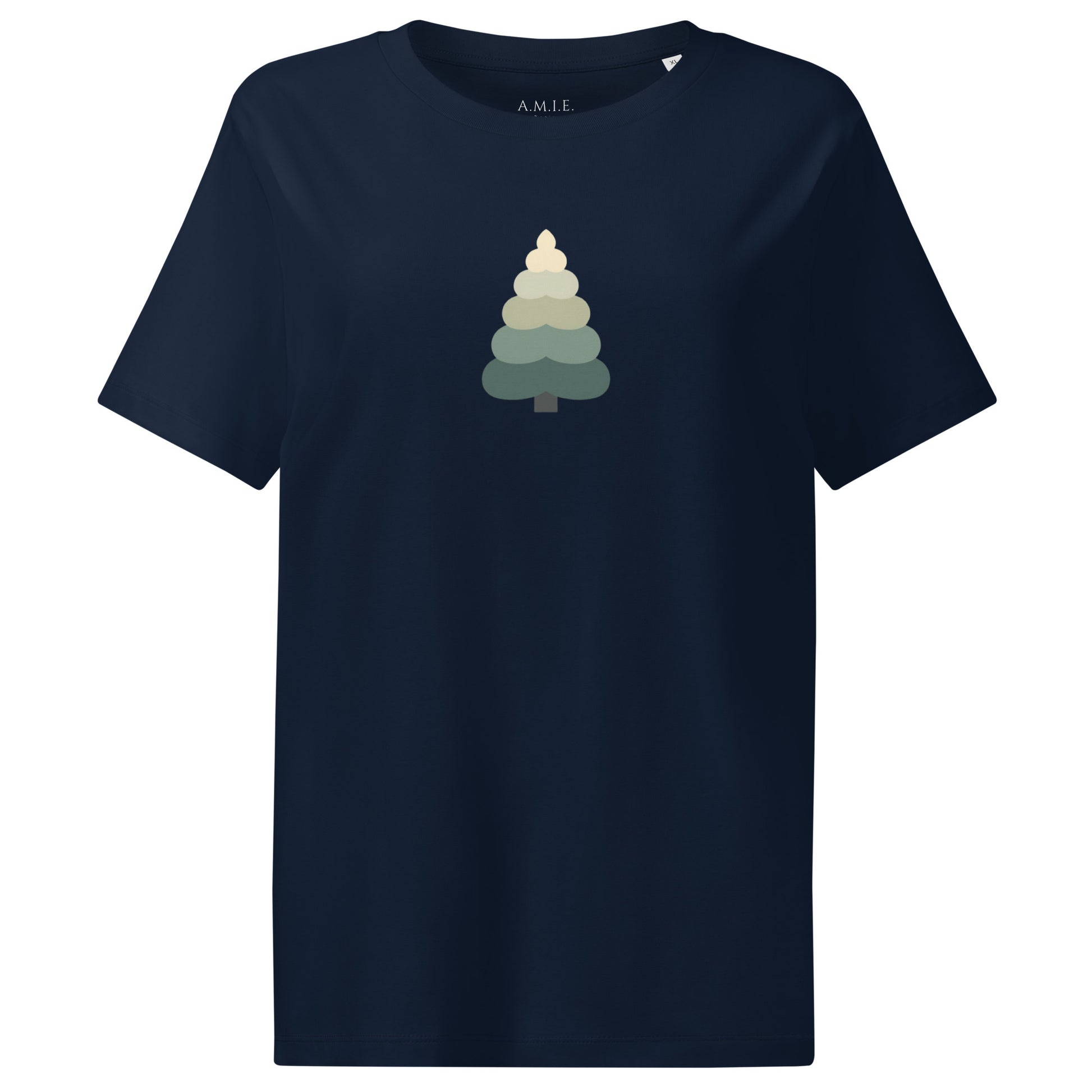Women’s organic t-shirt with minimalist evergreen tree design