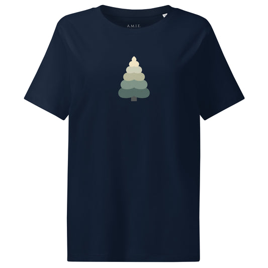 Women’s organic t-shirt with minimalist evergreen tree design