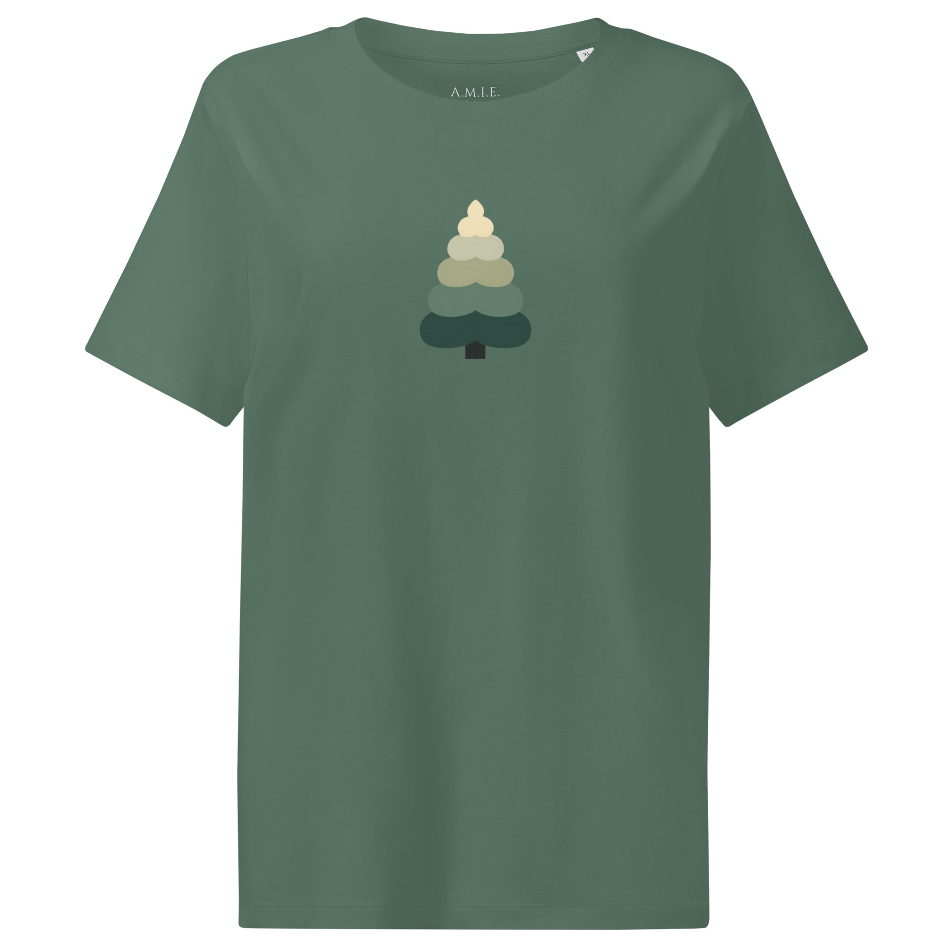 Bring a calm, nature-inspired touch to your wardrobe with this minimalist evergreen tree design. 