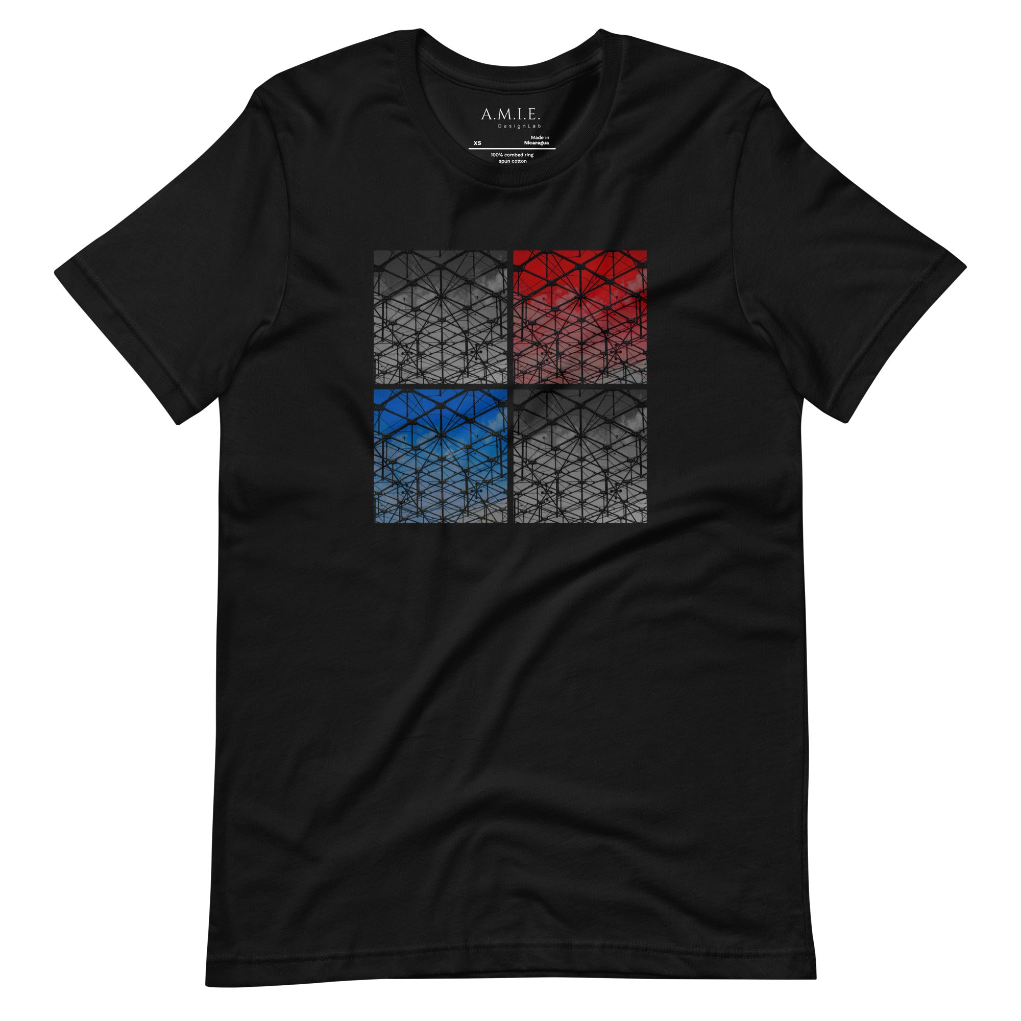 Geometric Artistry T-Shirt in black, inspired by modern art and architecture. Features a bold geometric design, soft breathable fabric, and a comfortable unisex fit.