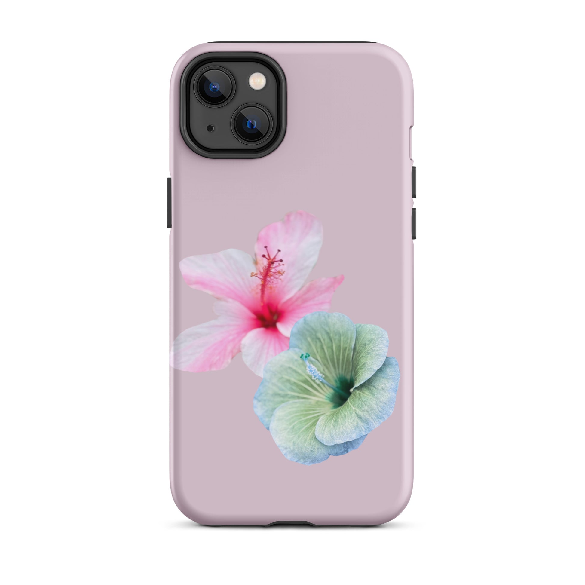 Hibiscus Harmony iPhone 14 Plus Tough Case – floral design with pink and aqua blooms