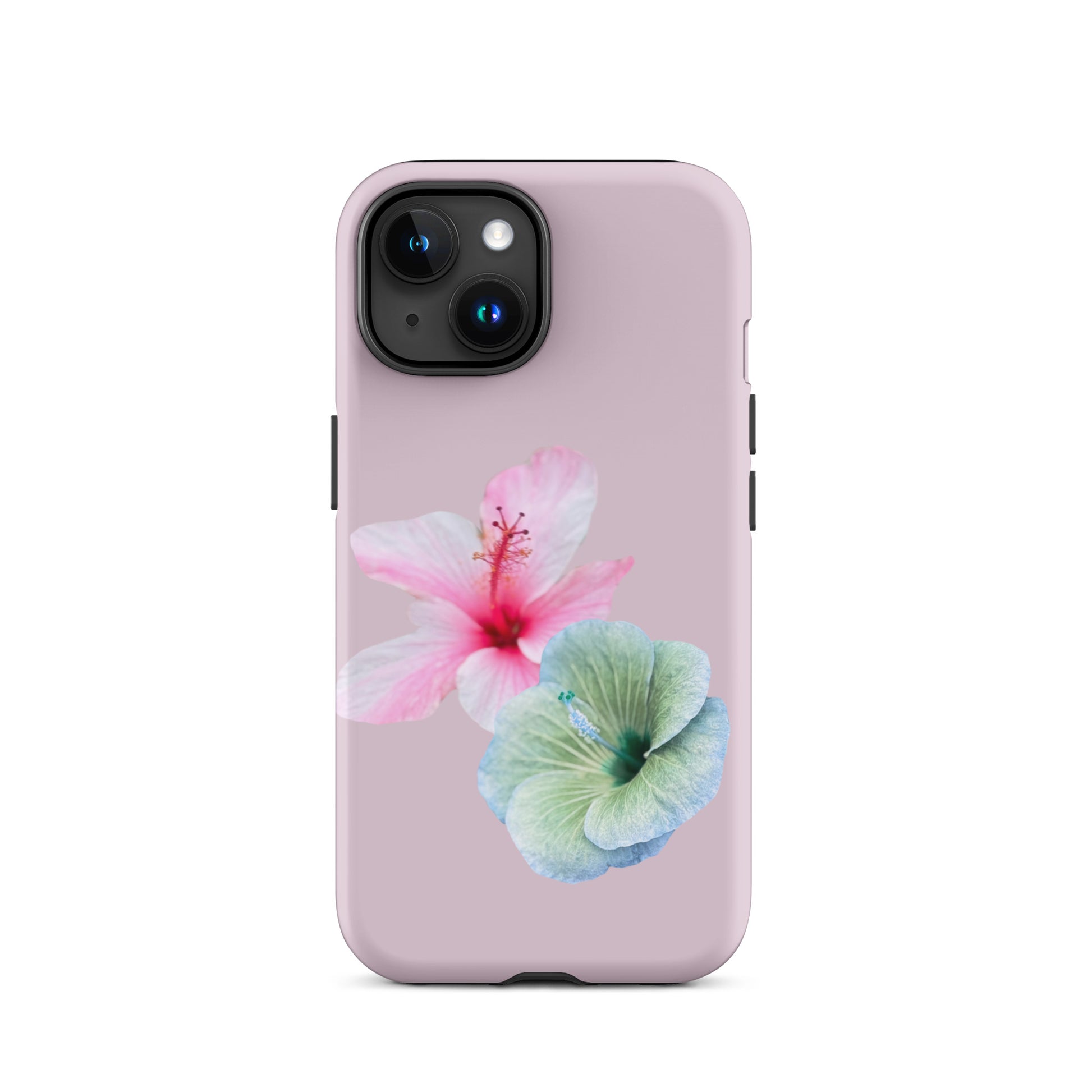 Hibiscus Harmony iPhone 15 Tough Case – floral design with pink and aqua blooms