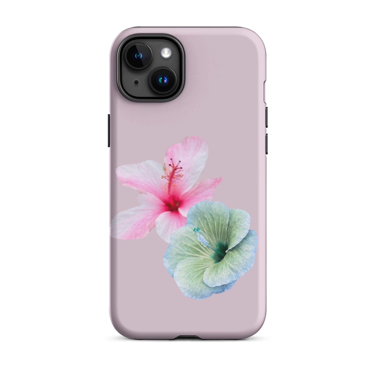 Hibiscus Harmony iPhone 15 plus Tough Case – floral design with pink and aqua blooms