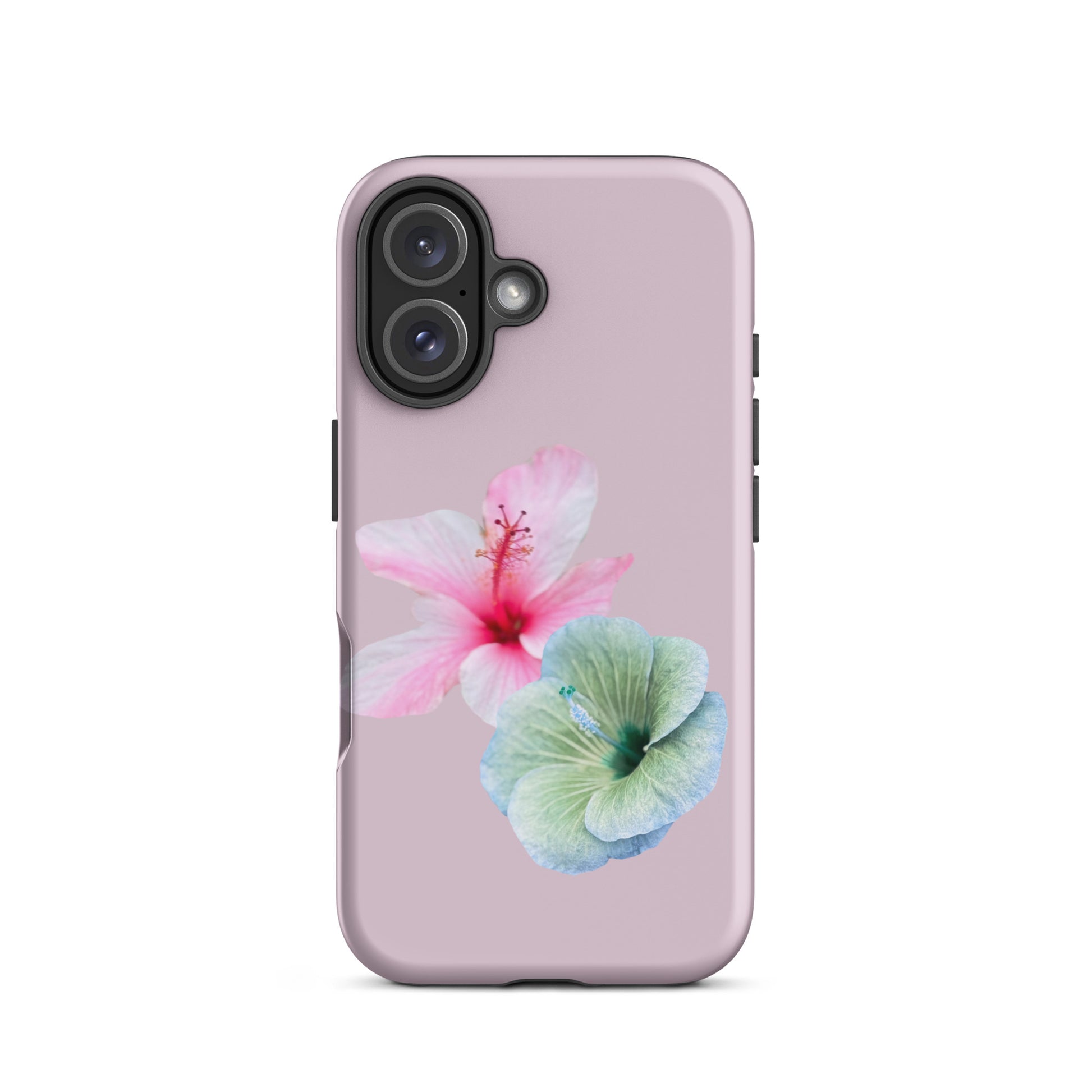 Hibiscus Harmony iPhone 16 Tough Case – floral design with pink and aqua blooms