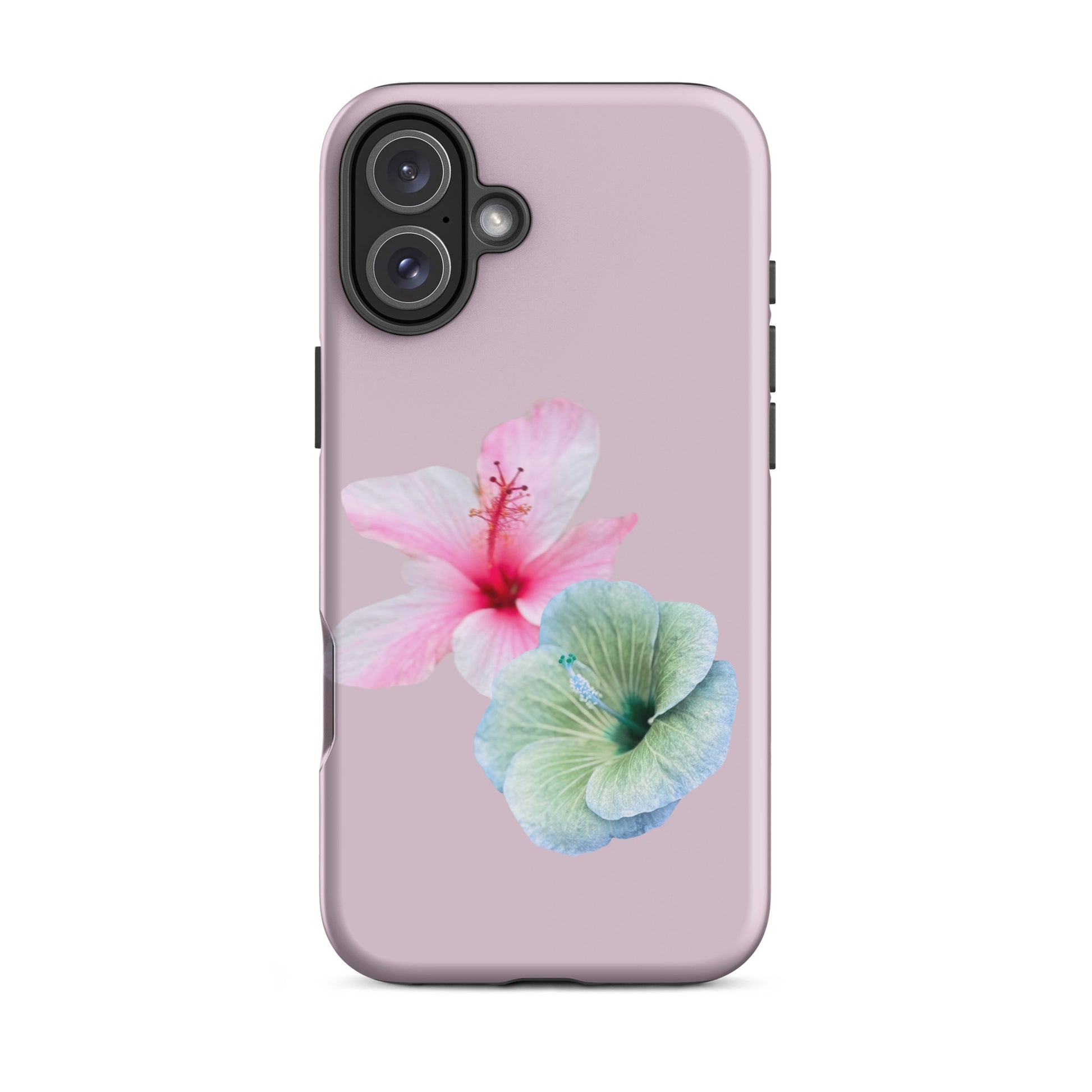 Hibiscus Harmony iPhone 16 plus Tough Case – floral design with pink and aqua blooms
