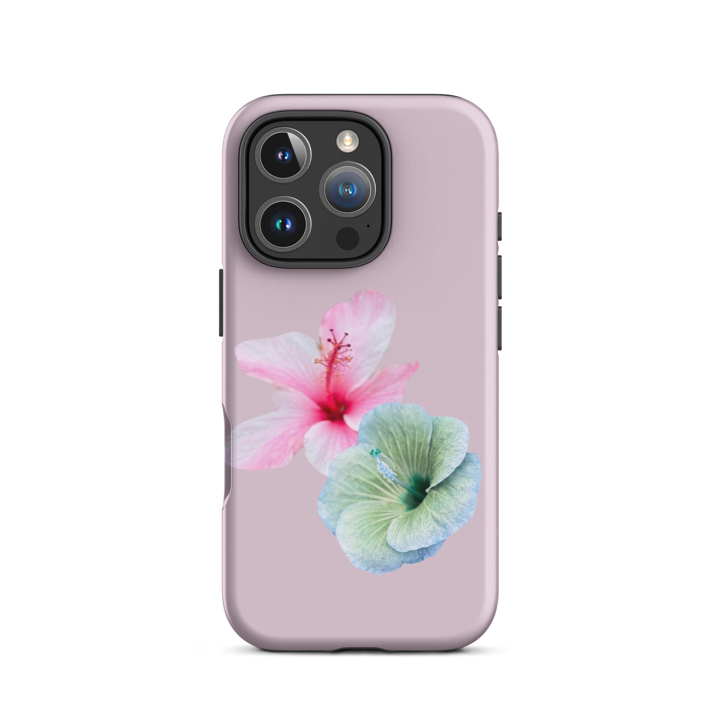 Hibiscus Harmony iPhone 16 pro Tough Case – floral design with pink and aqua blooms