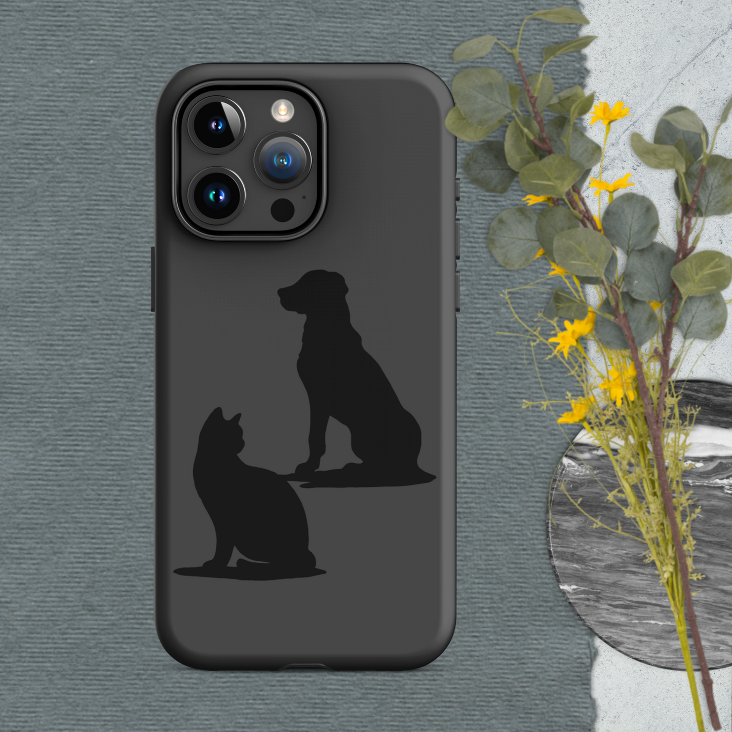 Cat and Dog Black Tough Case for iPhone® 15 Pro Max View | Beloved Pet Design