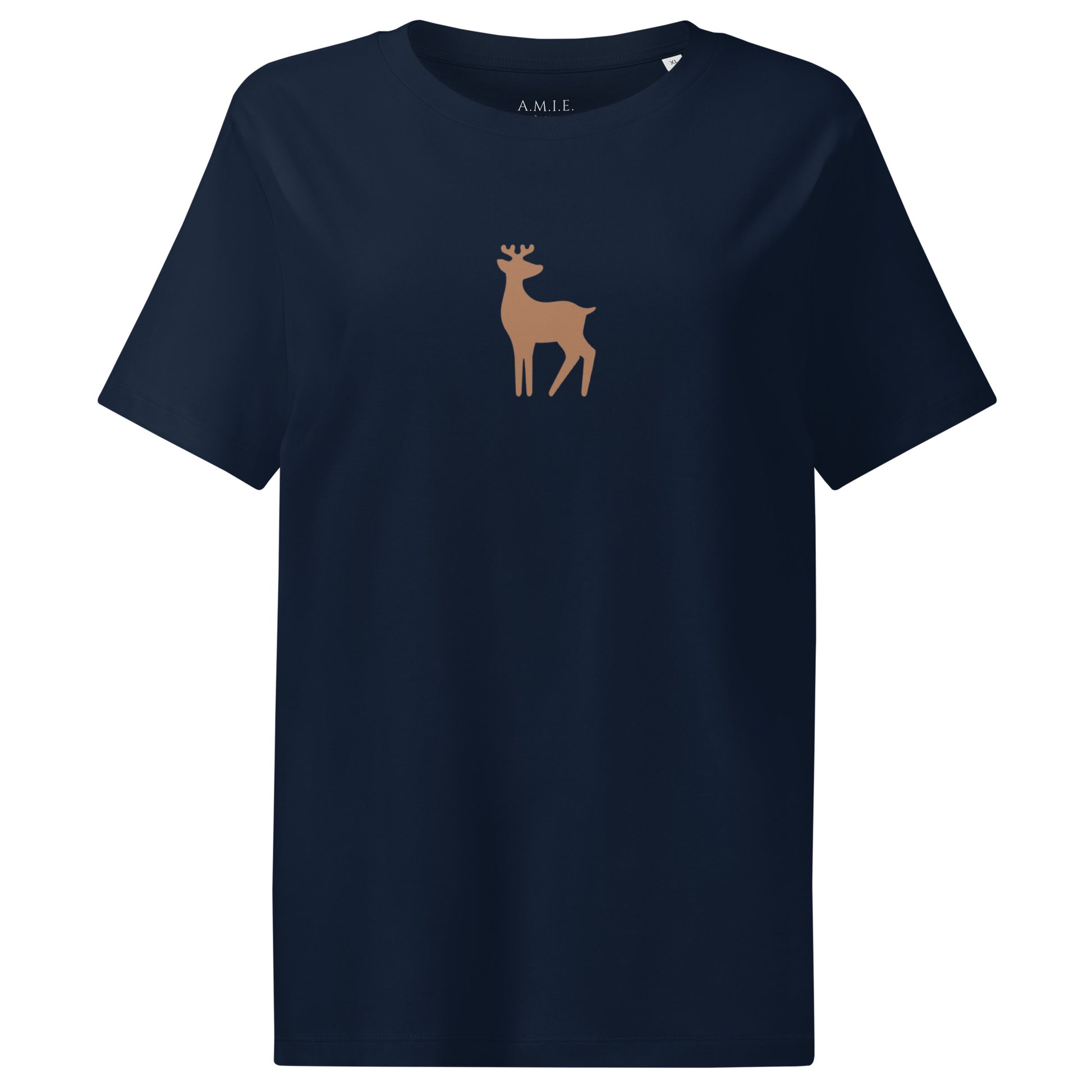 Women’s organic French navy t-shirt with minimalist deer silhouette design
