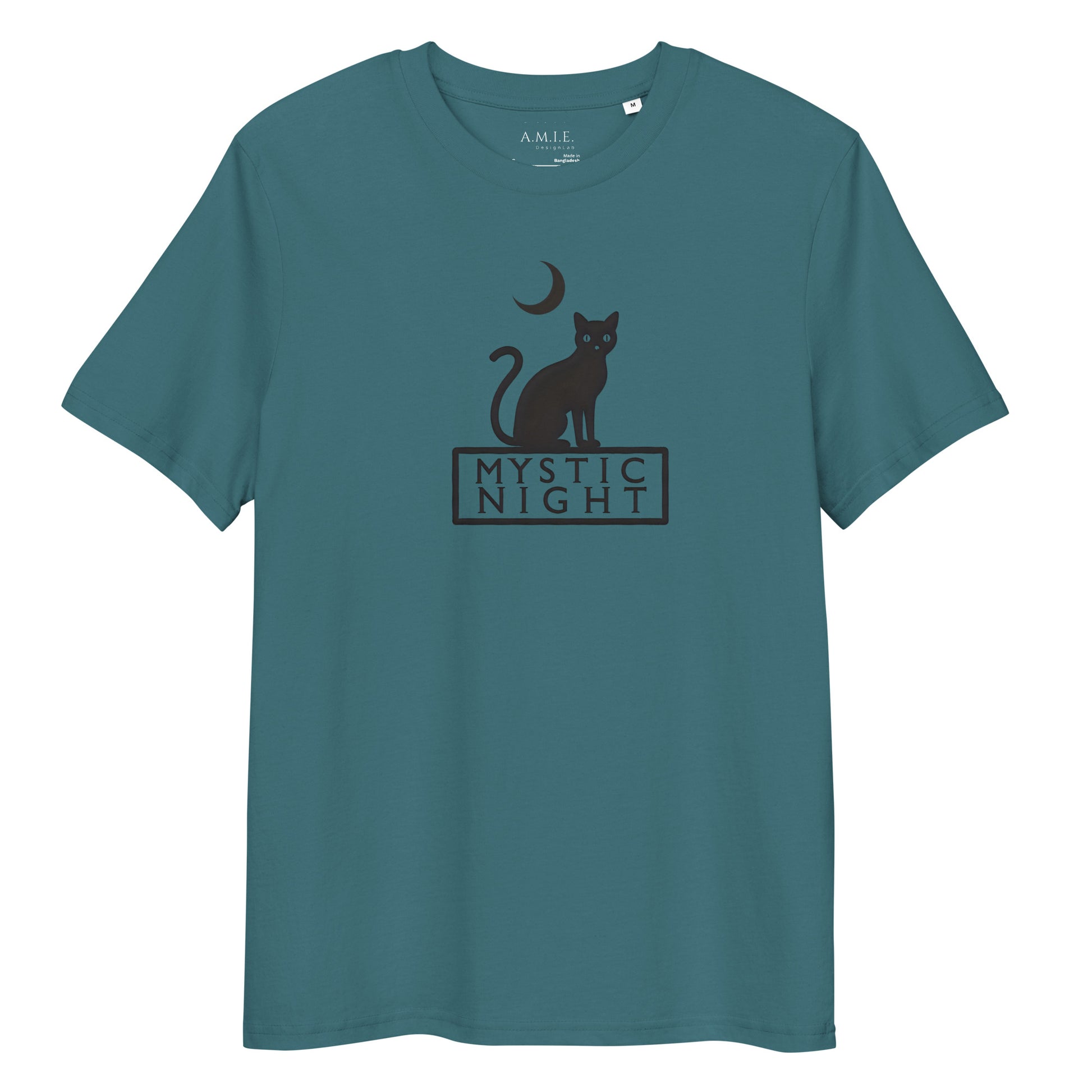 The organic unisex tee Featuring a graceful black cat beneath a crescent moon
