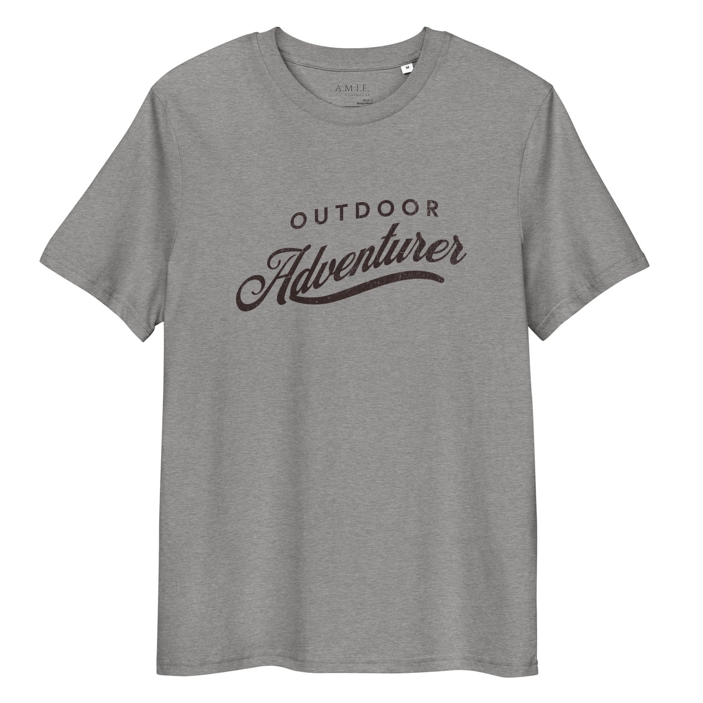 Unisex black organic cotton t-shirt with Outdoor Adventurer graphic text