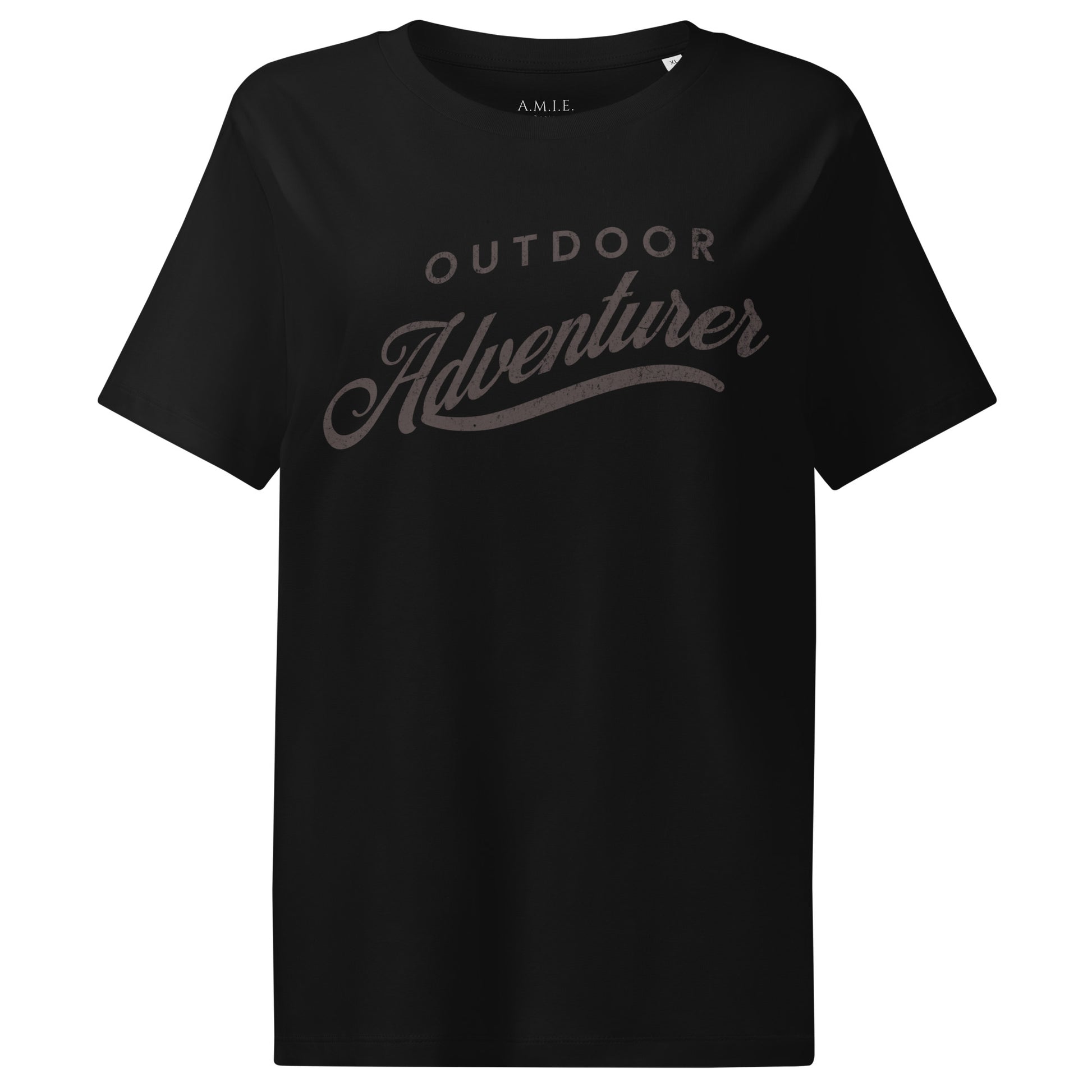 Women’s organic cotton t-shirt in black featuring Outdoor Adventurer 