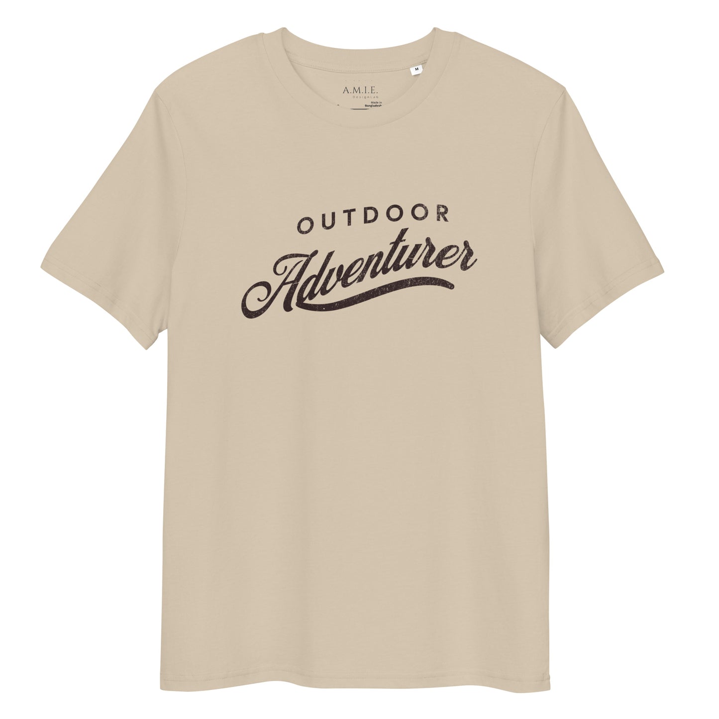 Unisex desert dust organic cotton t-shirt with Outdoor Adventurer graphic text