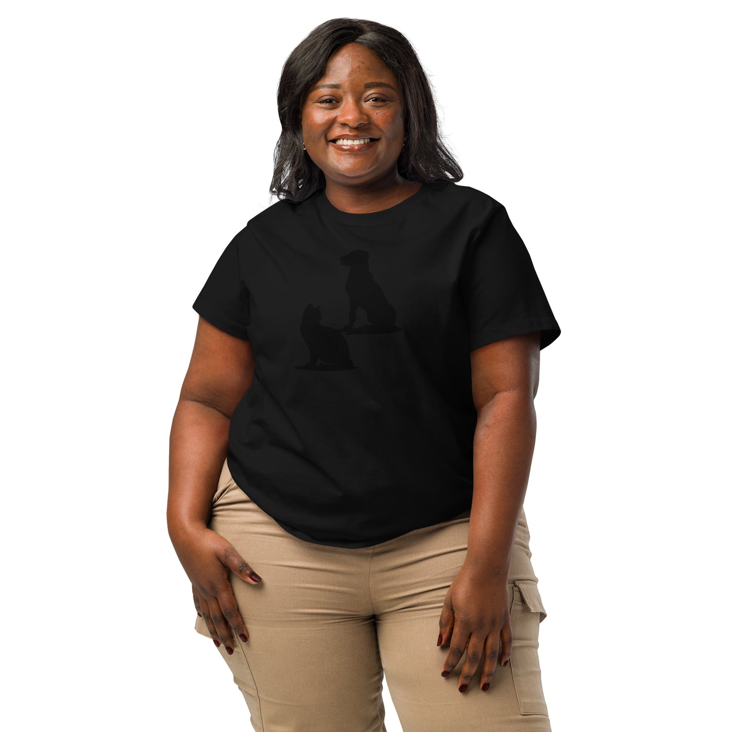 Women’s organic ribbed neck t-shirt with minimalist pet silhouettes design