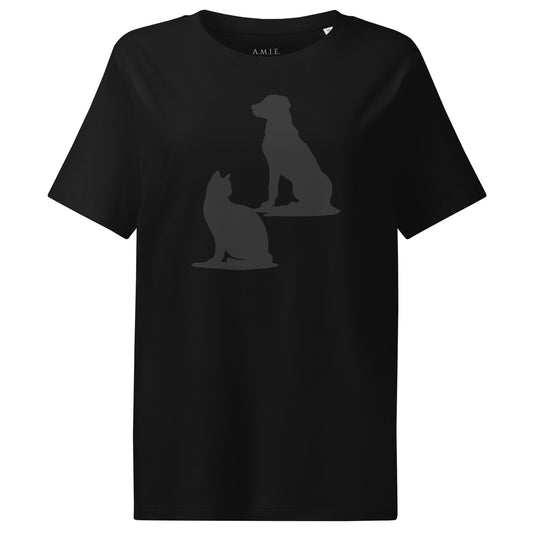 Women’s organic ribbed neck t-shirt with minimalist pet silhouettes design