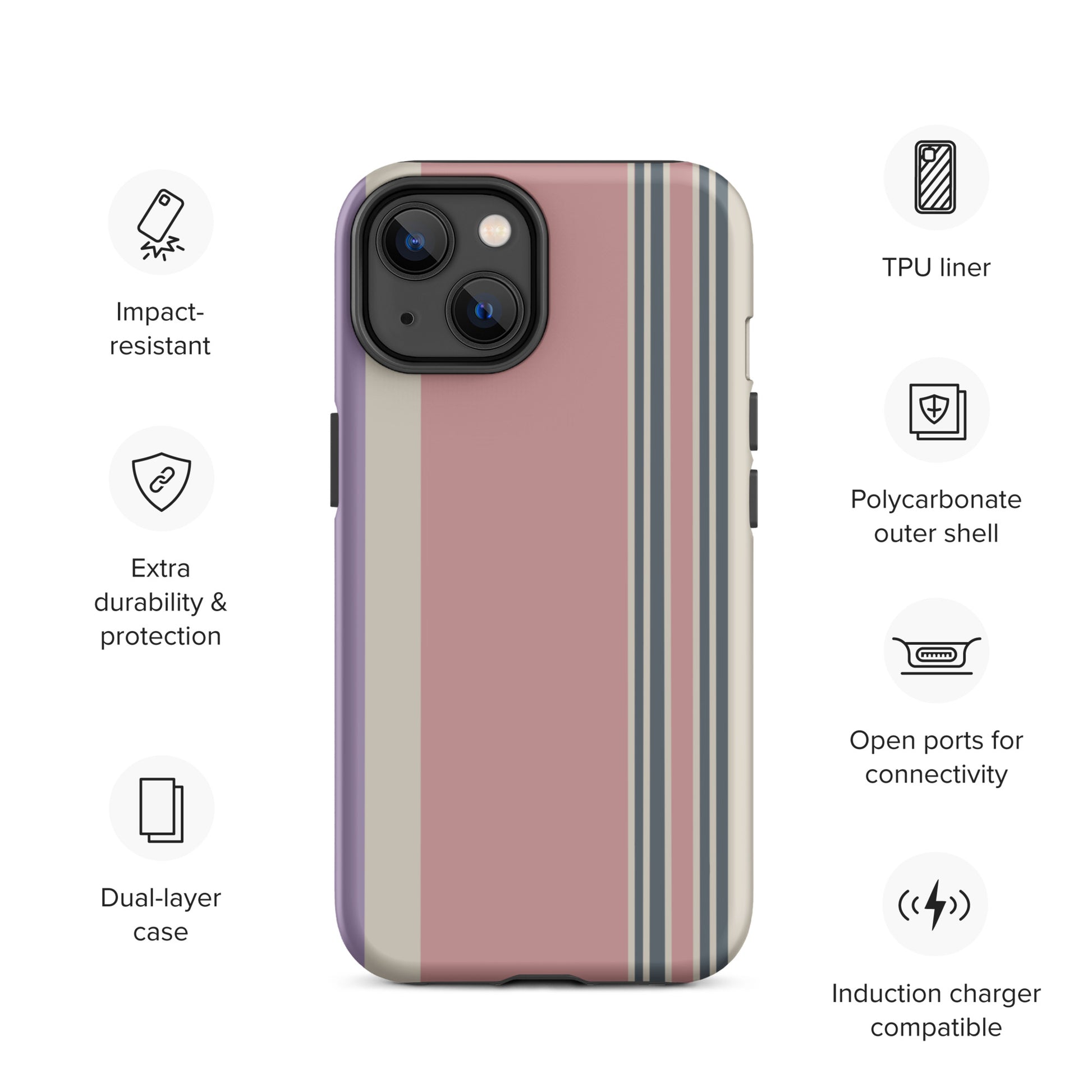 Pink and cream striped iPhone case with minimalist modern abstract design.
