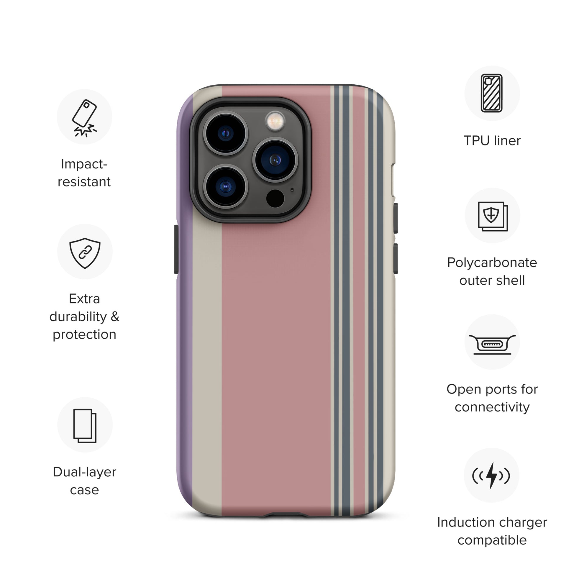 Pink and cream striped iPhone case with minimalist modern abstract design.