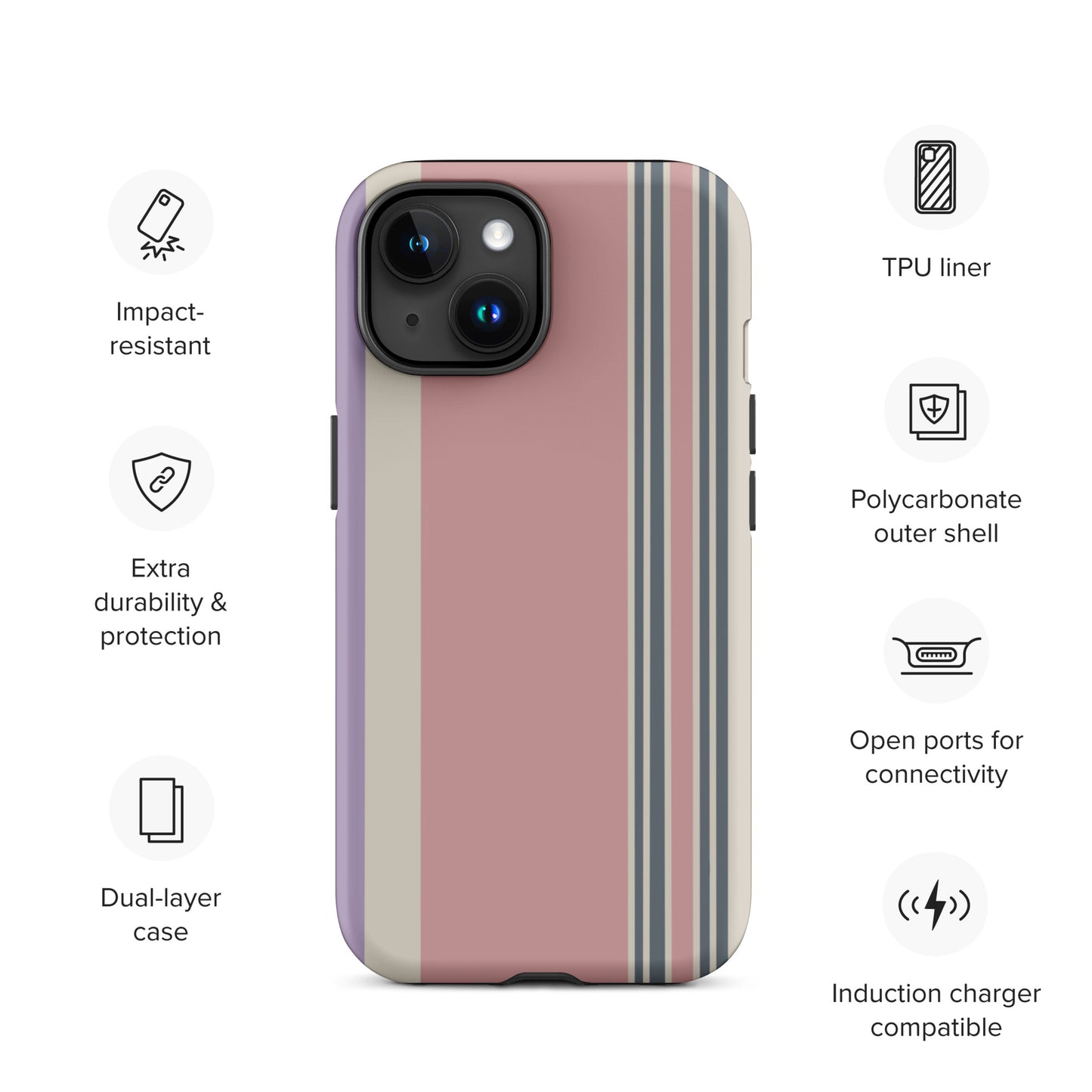 Pink and cream striped iPhone case with minimalist modern abstract design.
