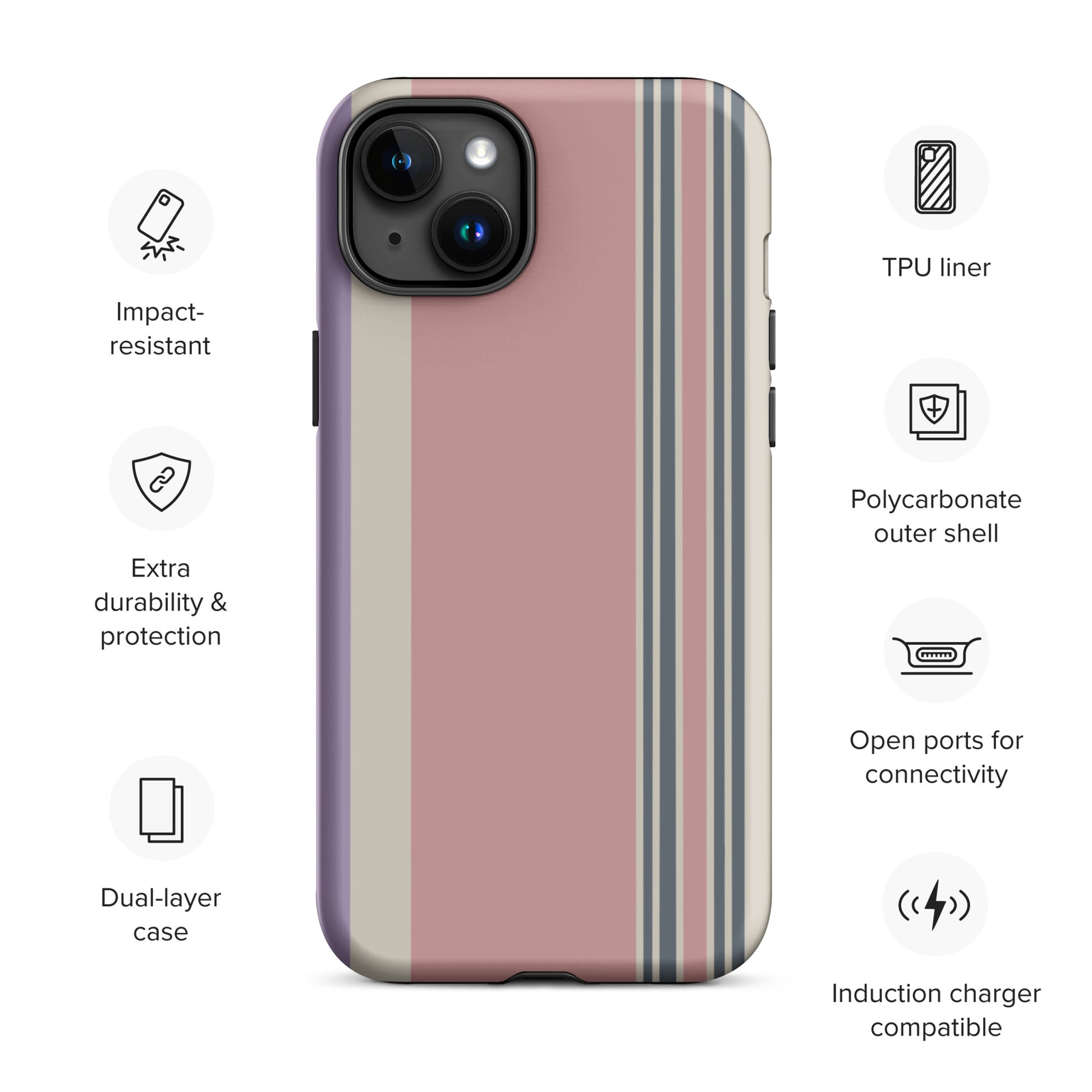 Pink and cream striped iPhone case with minimalist modern abstract design.