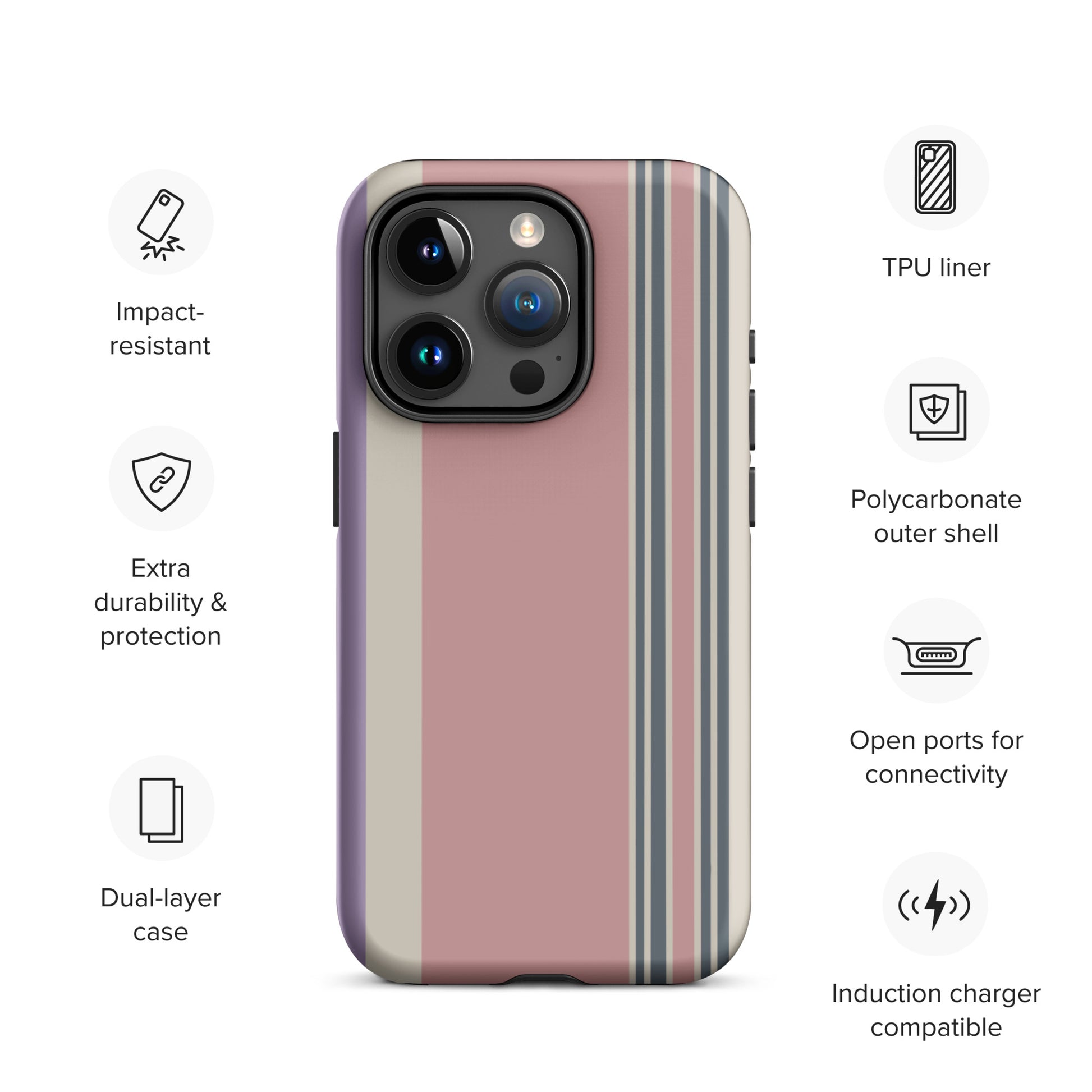 Pink and cream striped iPhone case with minimalist modern abstract design.