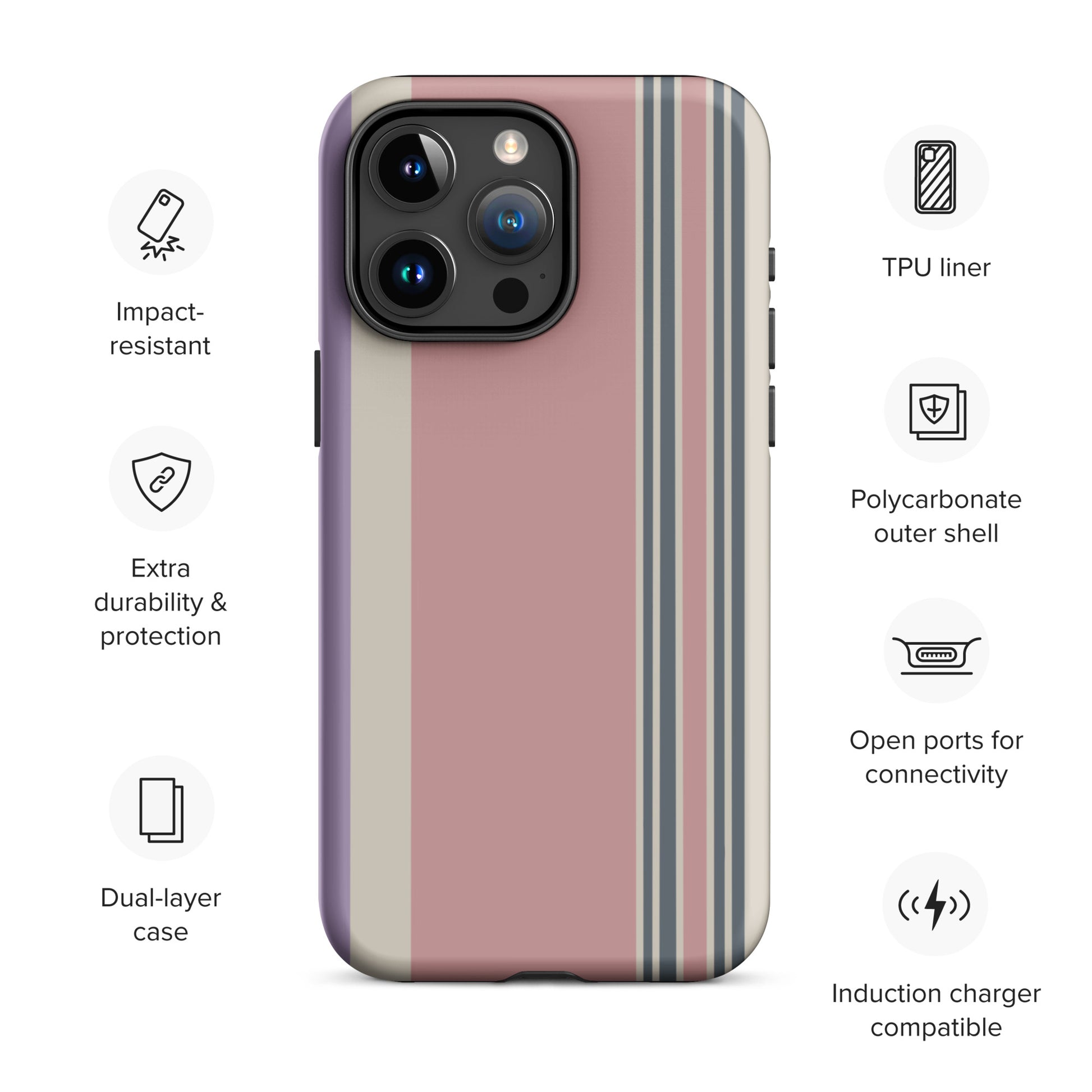 Pink and cream striped iPhone case with minimalist modern abstract design.