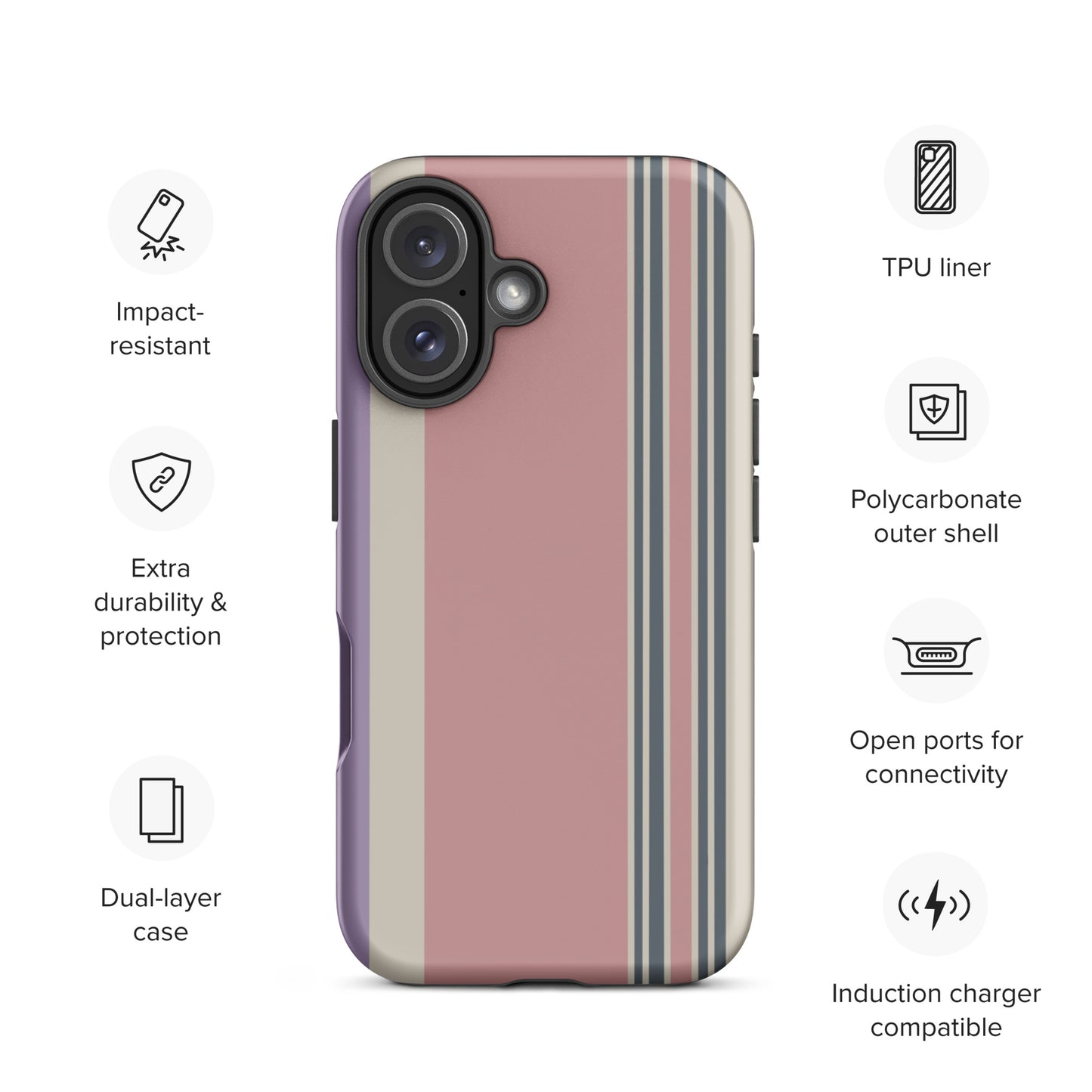 Pink and cream striped iPhone case with minimalist modern abstract design.