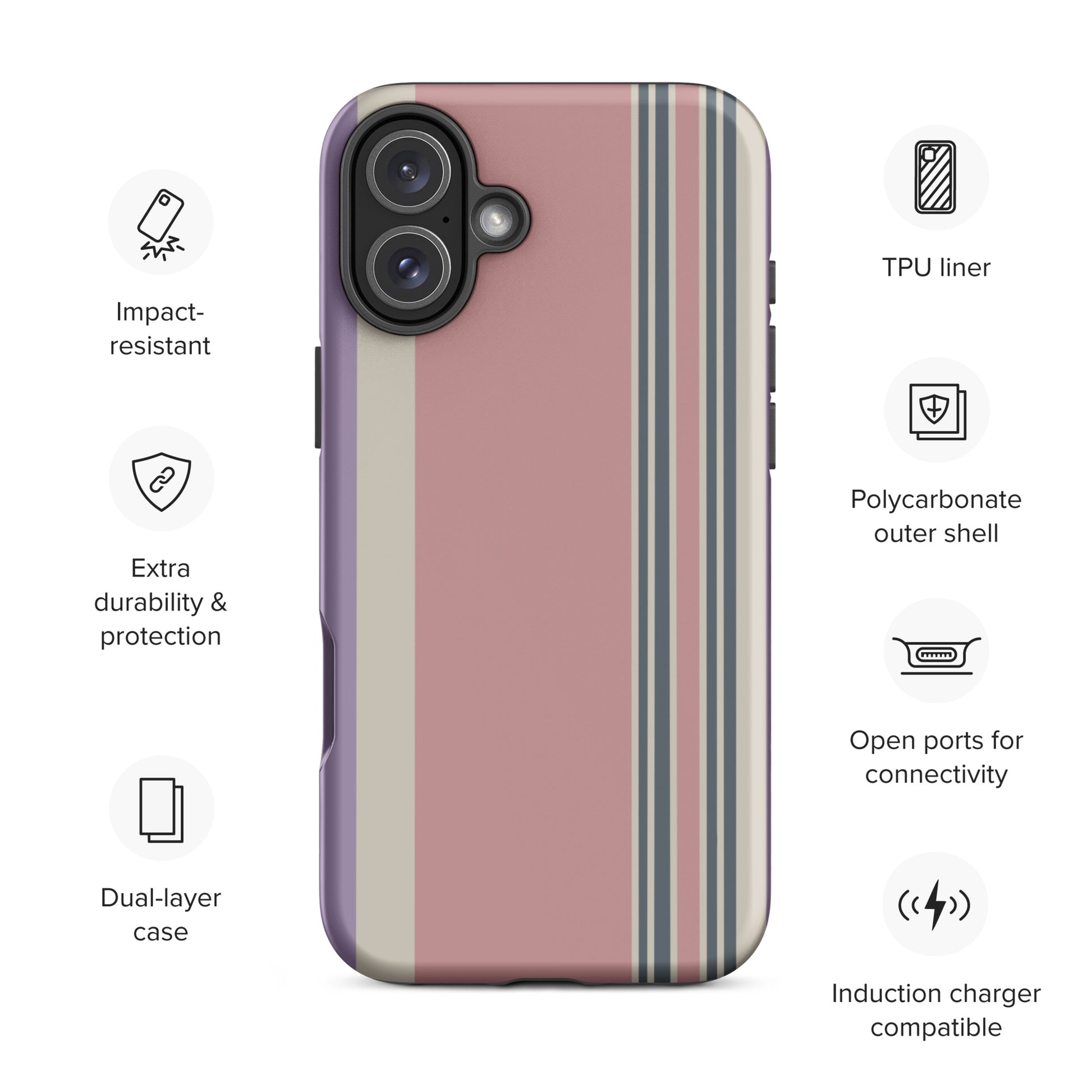 Pink and cream striped iPhone case with minimalist modern abstract design.