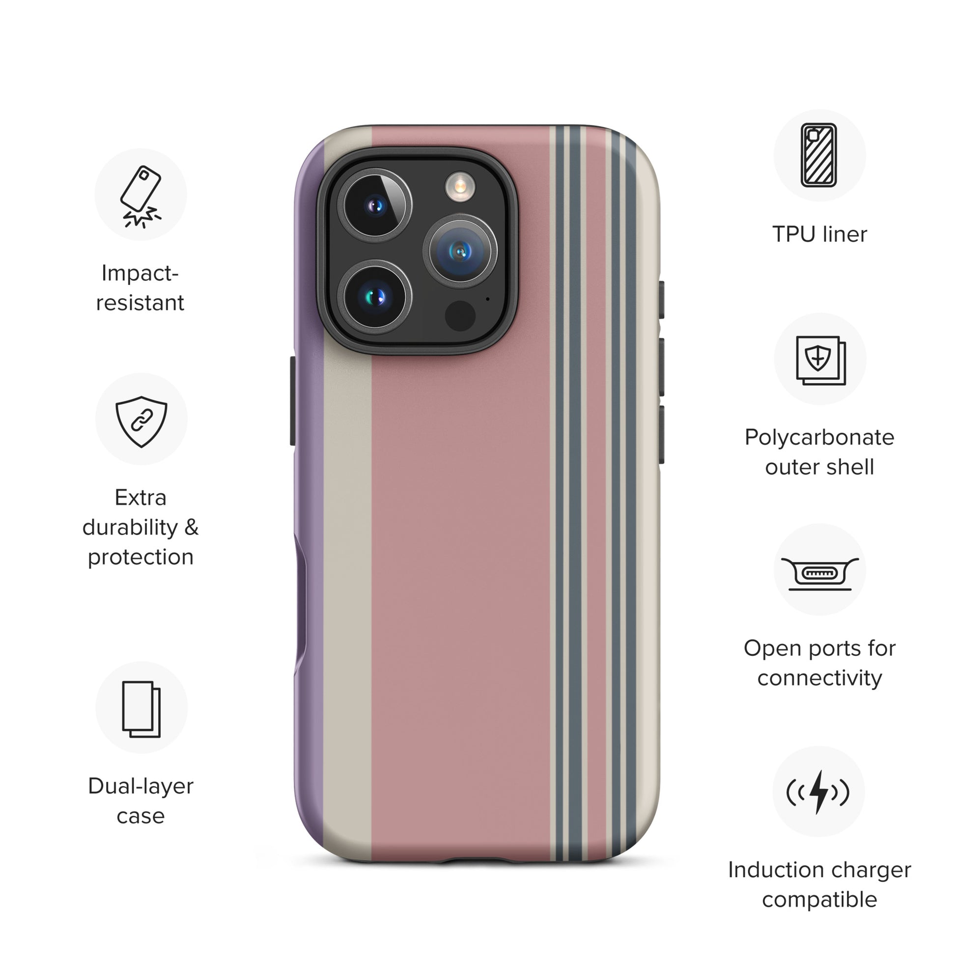 Pink and cream striped iPhone case with minimalist modern abstract design.