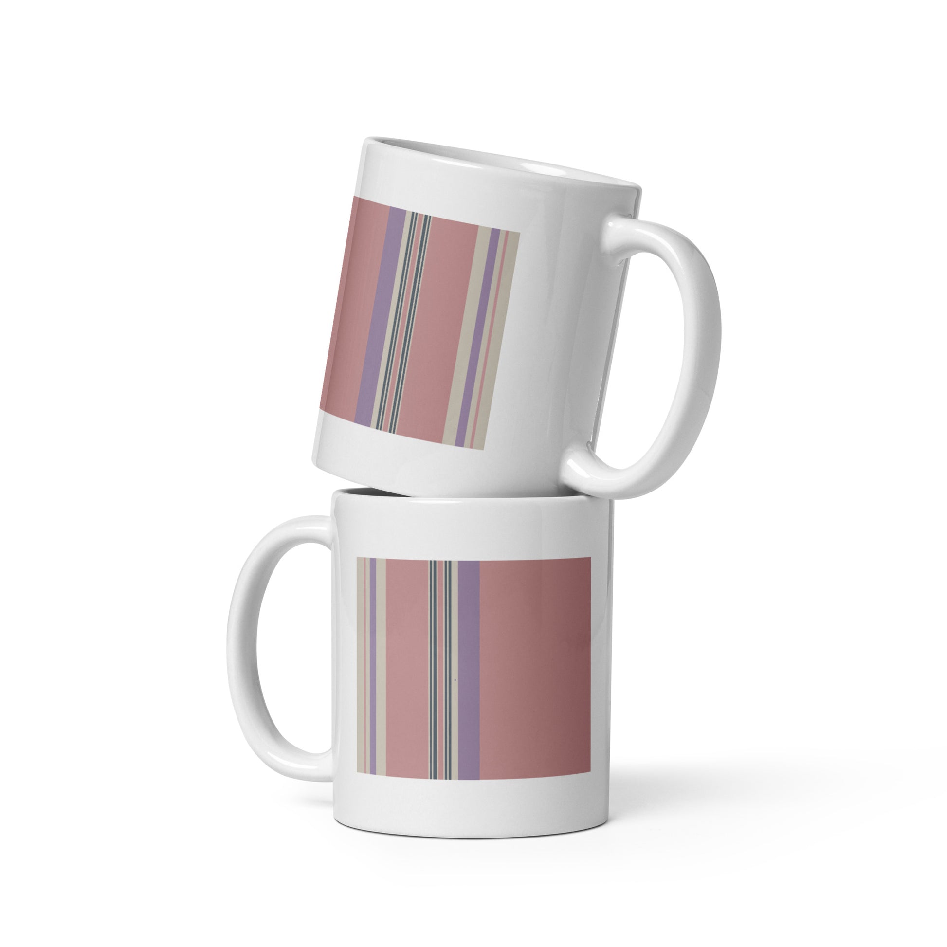 Rose Stripe Mug – minimalist rose, gray, and cream striped mug