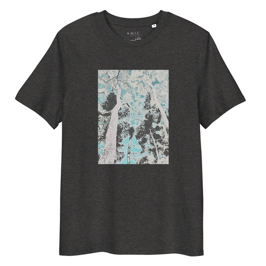 Dark gray t-shirt with a graphic of trees