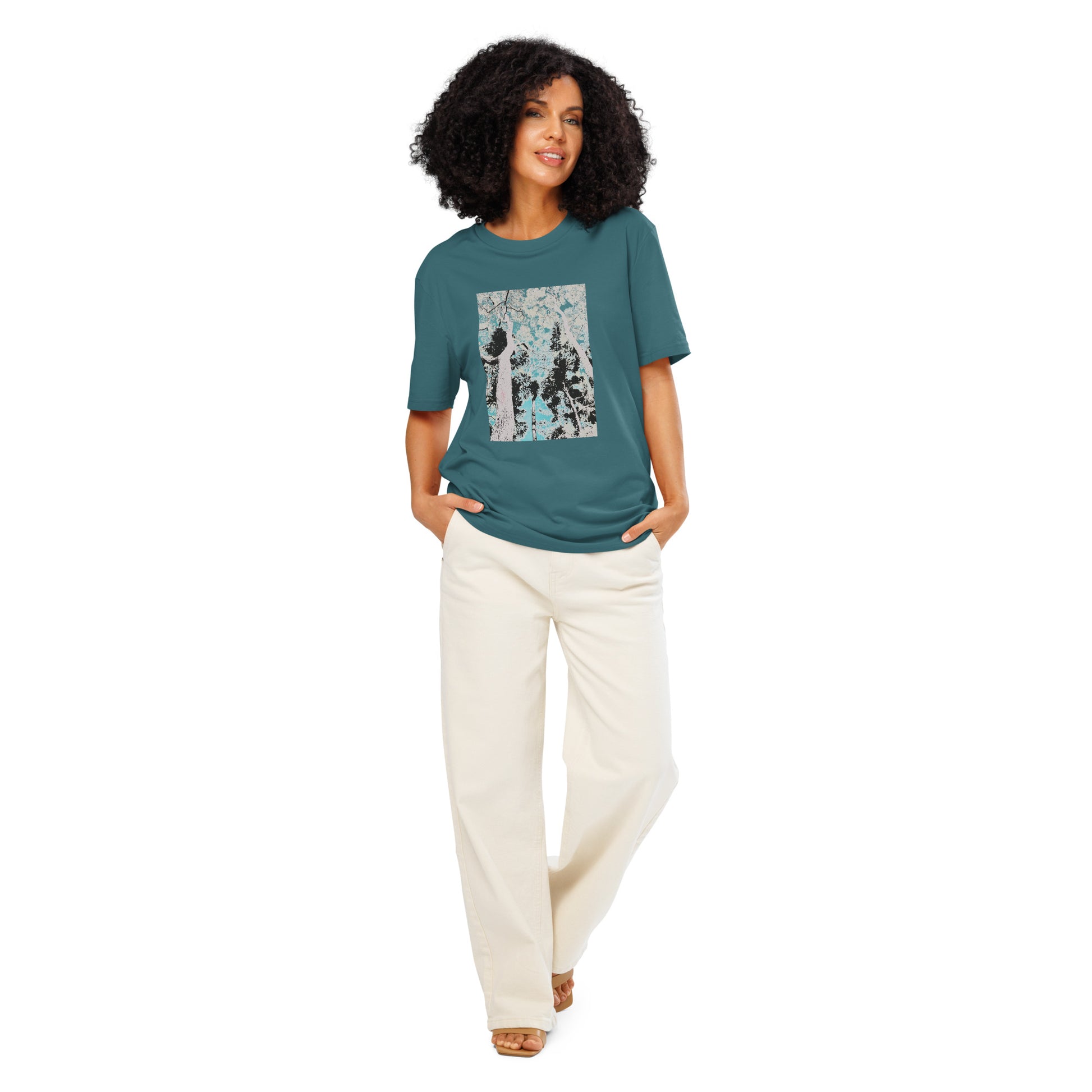Tranquil Forest organic cotton graphic tee with serene forest-inspired design