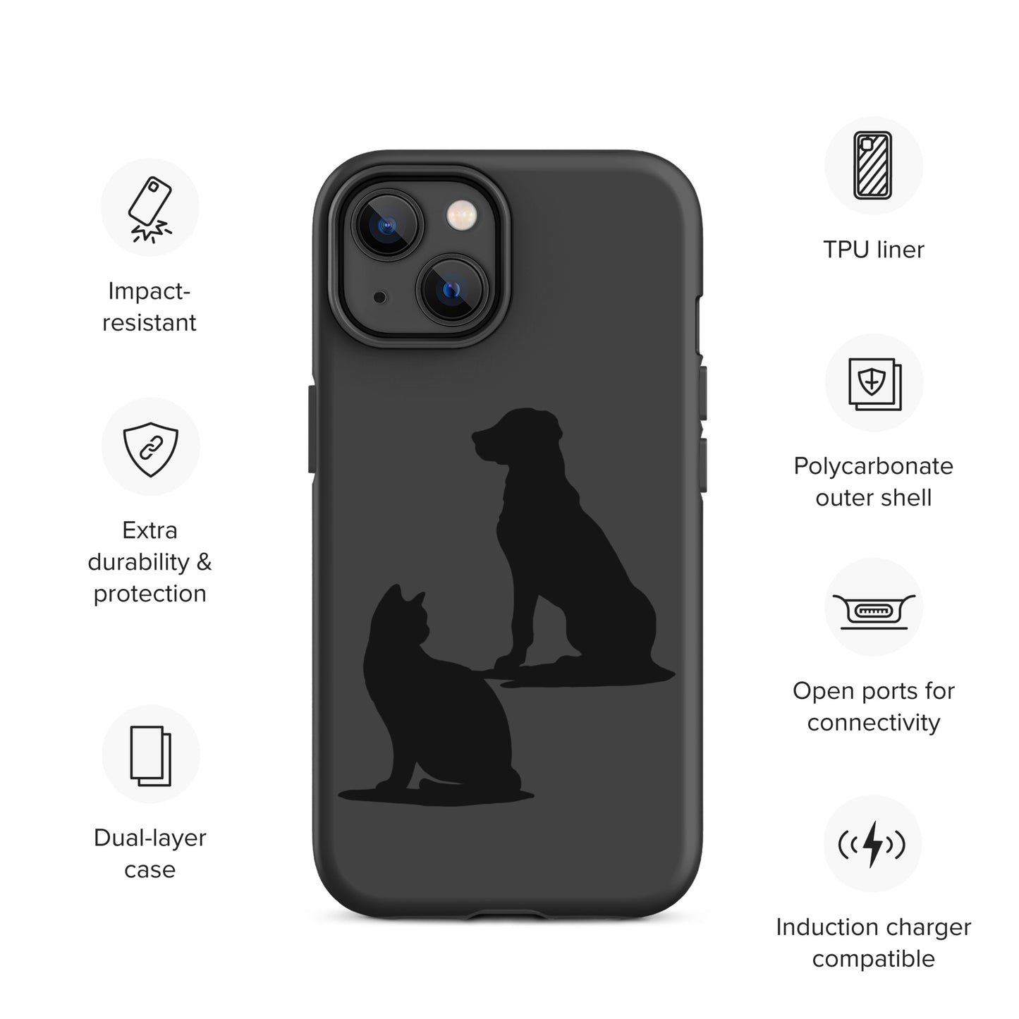 Cat and Dog Black Tough Case for iPhone® 14 | Beloved Pet Design