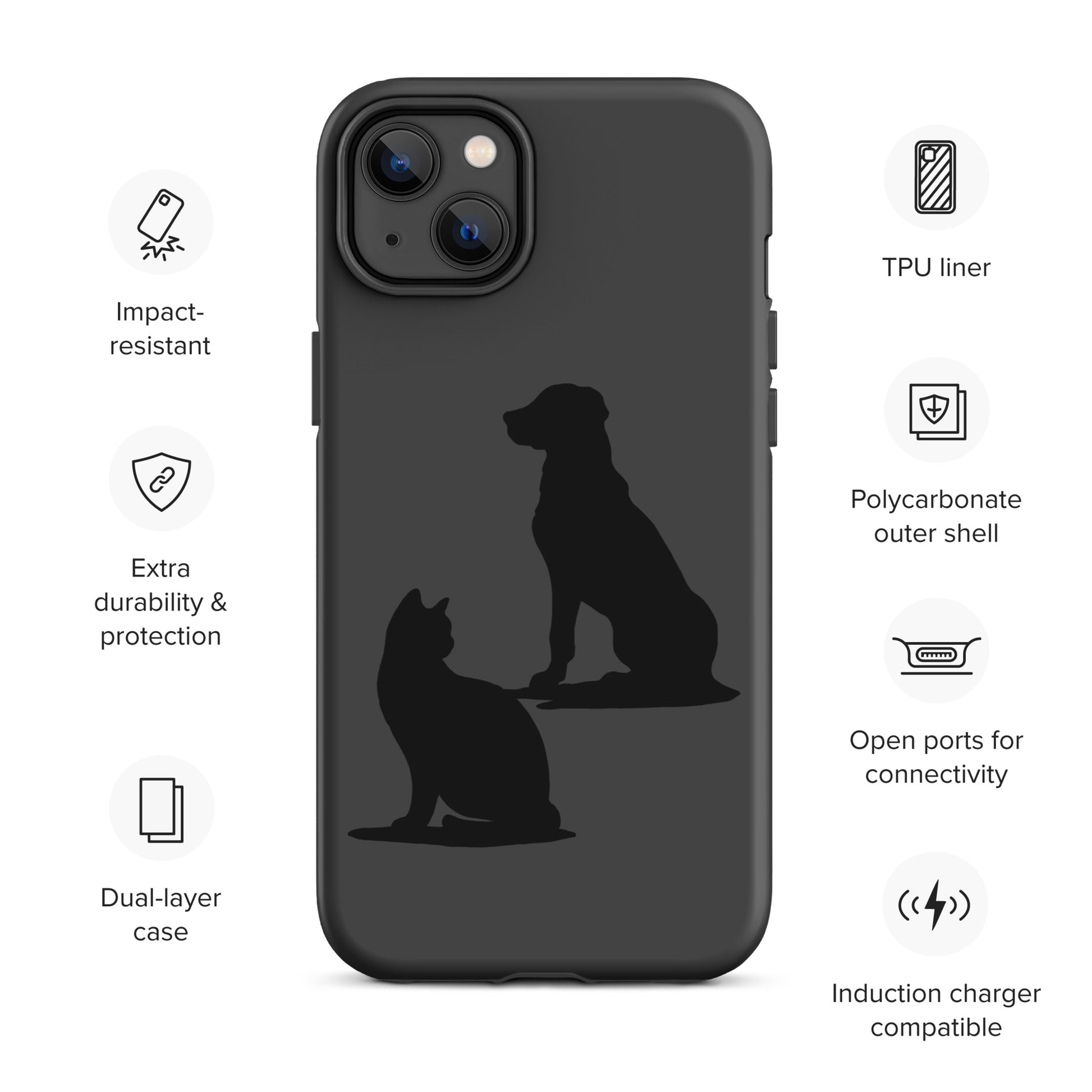 Cat and Dog Black Tough Case for iPhone® 14 Plus | Beloved Pet Design